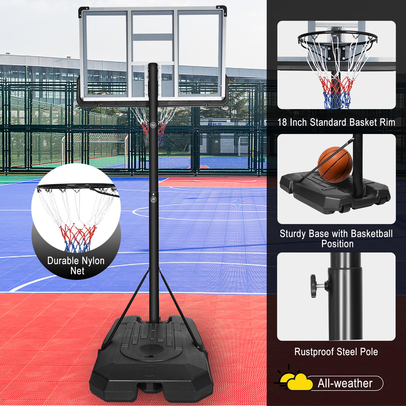 LOVMOR Portable Basketball Hoop 710ft 44 Backboard Wheels Adults Teens ...