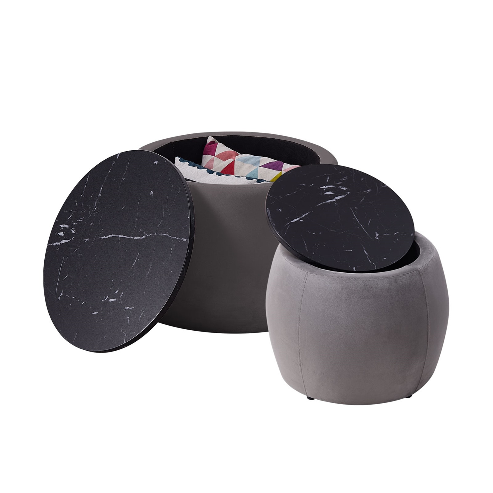 BESTCOSTY W8766LJW7315-XLL 25.59-Inches W x 17.71-Inches H Grey Wood Round Modern End Table with Storage