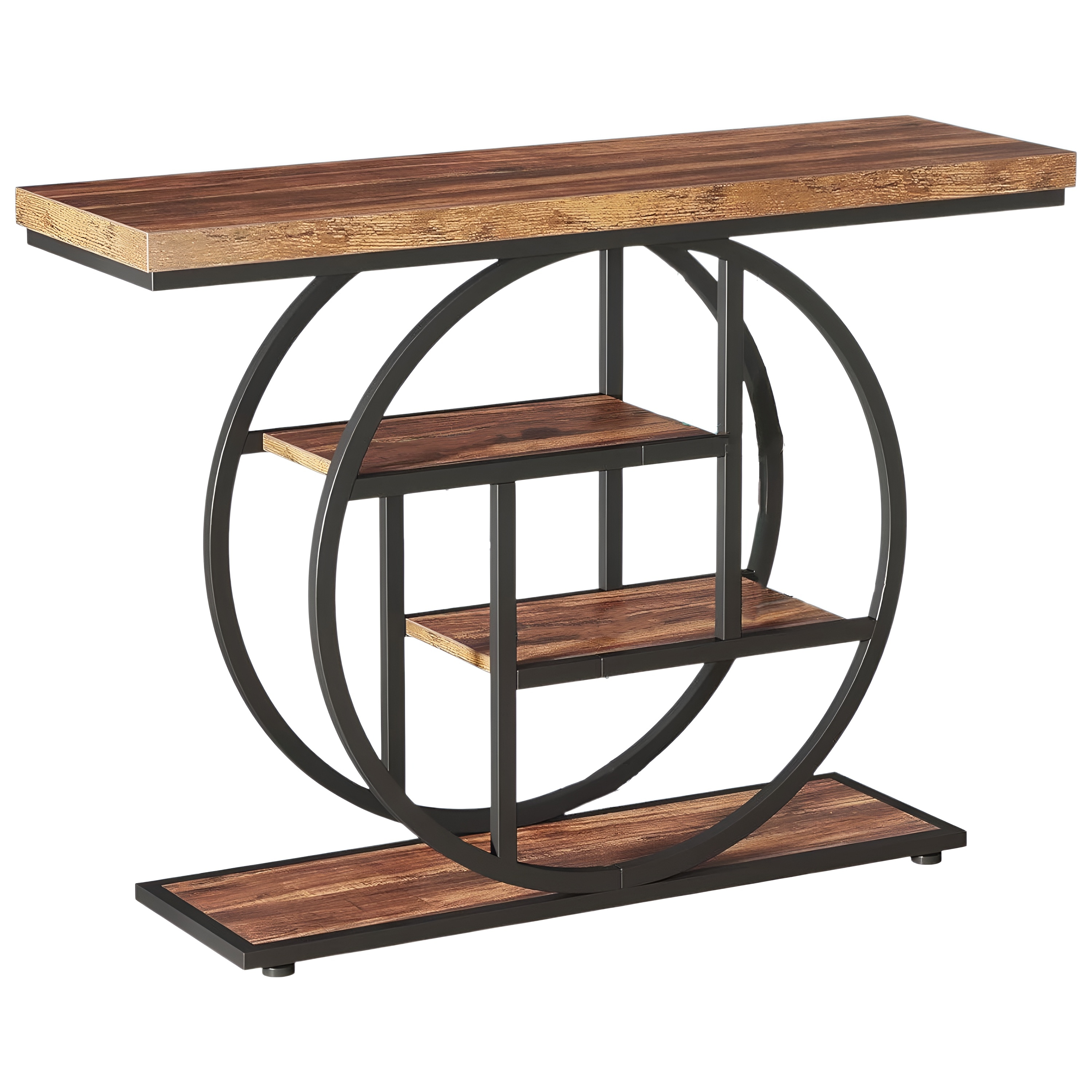 Slickblue Round Frame Entryway Console Table (41.3 Inch) Engineered Wood Console Table with 4 Tier Shelves for Living Room and Hallway (Available in three colors)