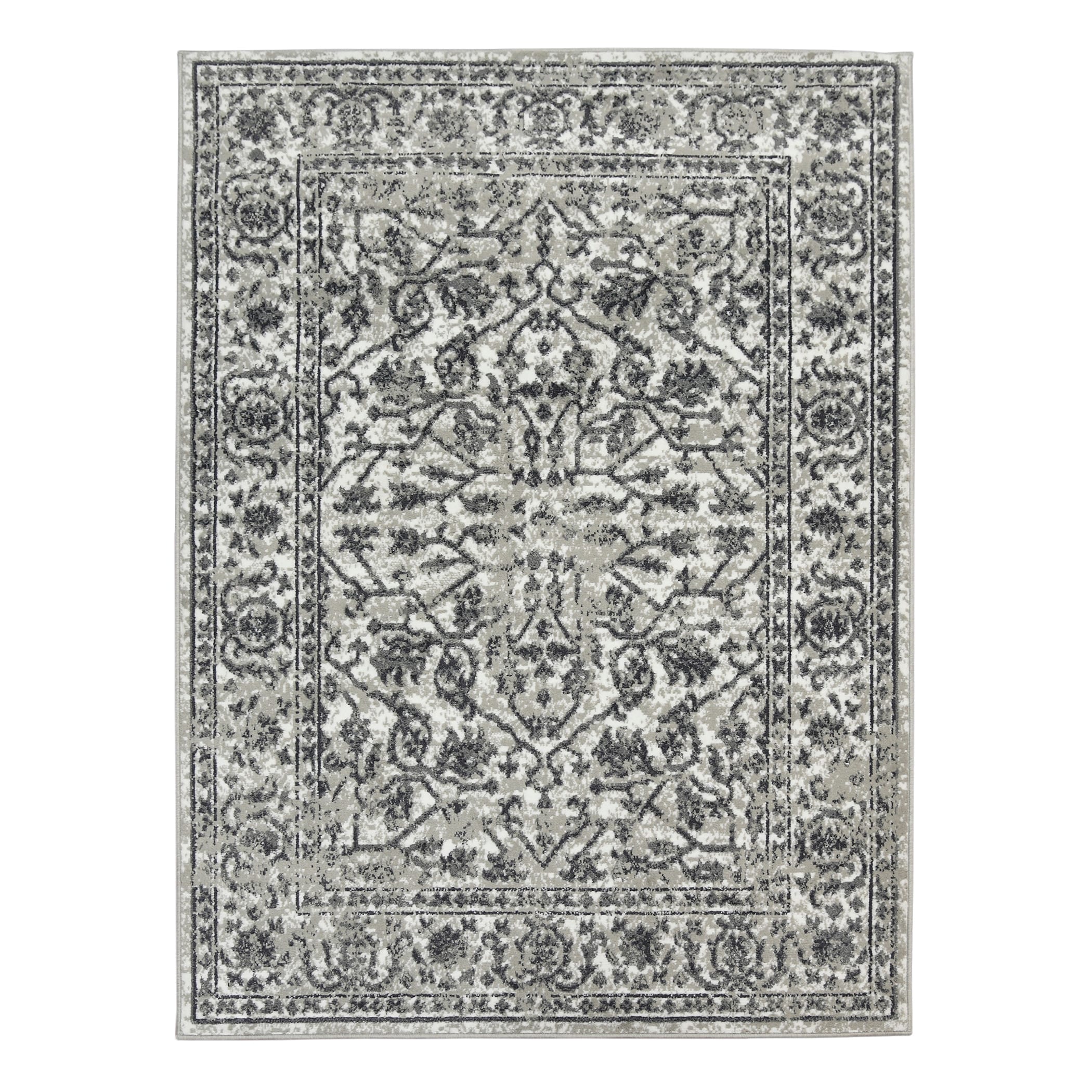 AMER ALP7110211 Alpine 2 x 3 (ft) Loomed Polypropylene Dark Gray Rectangular Indoor Border Vintage Throw rug