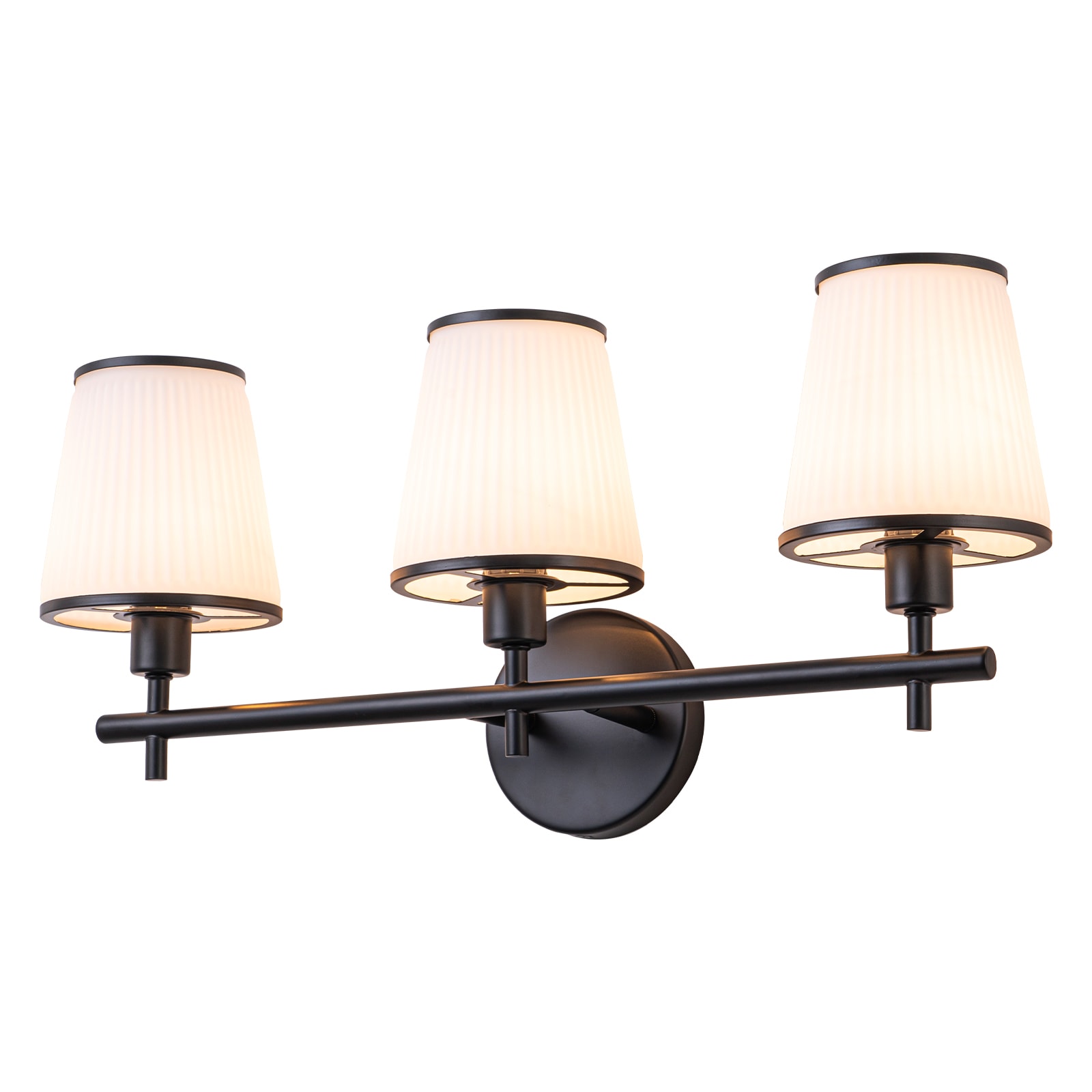 MENCOLULU - Ribbed Fabric Shade Matte Black Metal Wall Lighting 22.24-in W 3 -Light Black Transit...