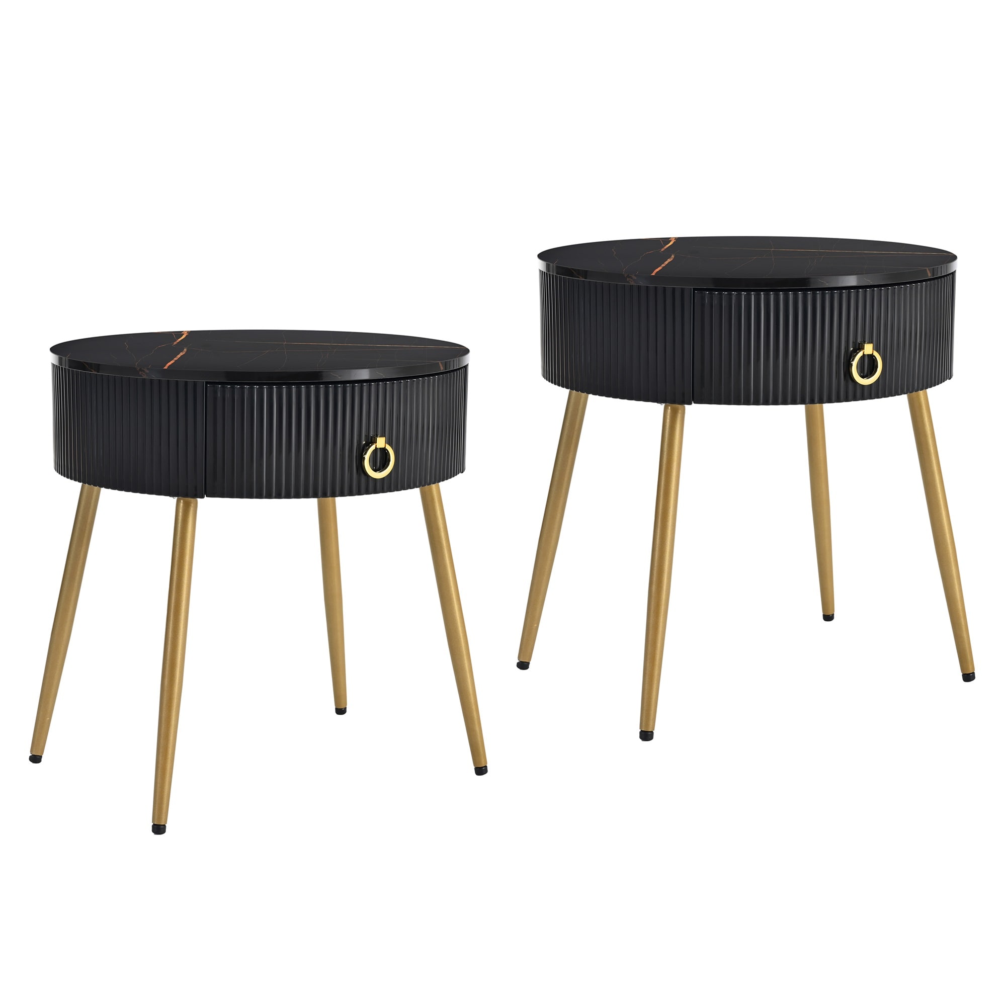 Mondawe MO-JH052-014BK 19.6-in W x 20.5-in H Black Faux marble Round Modern End Table with Storage Assembly Required