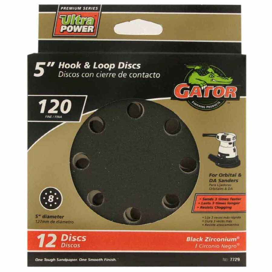 Gator Fine 120-Grit Disc Sandpaper 5-in W x 5-in L 12-Pack at