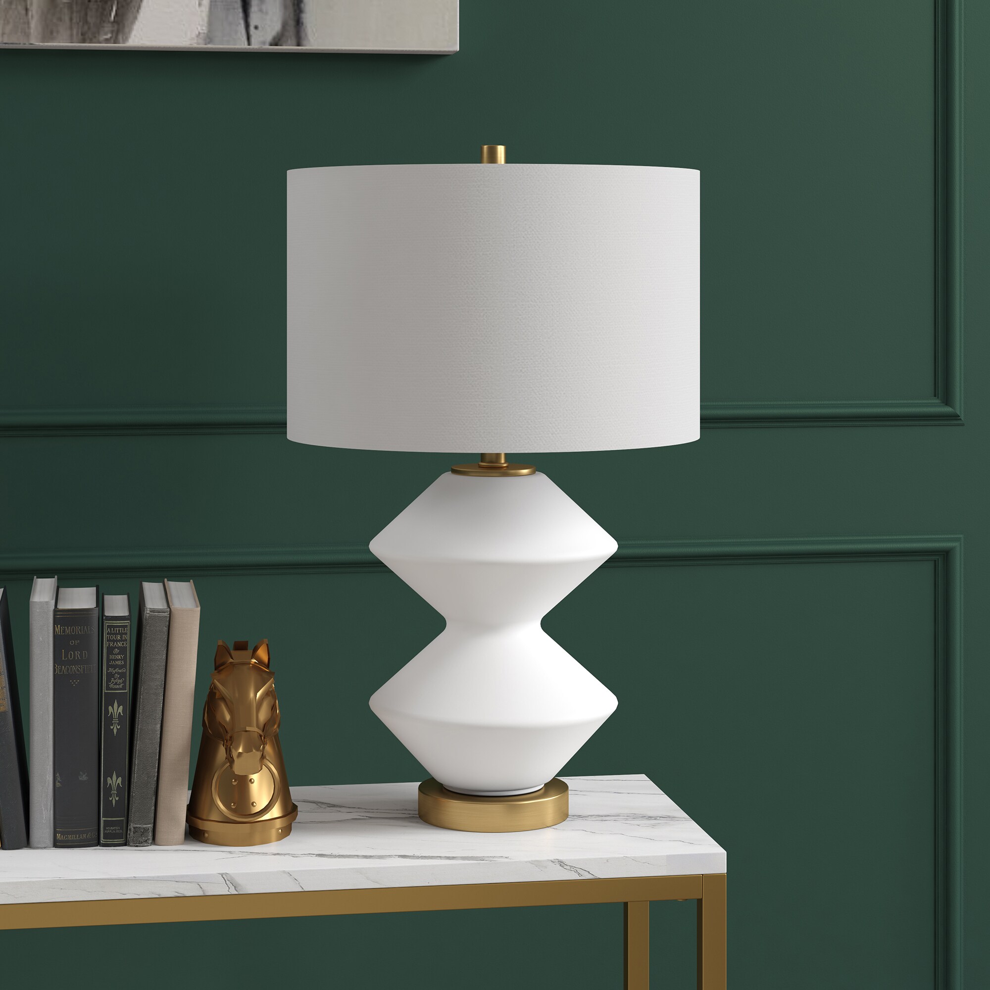 Hailey Home TL1808 Caserta 22.75-in Matte White/Brass Rotary socket Table Lamp with Fabric Shade