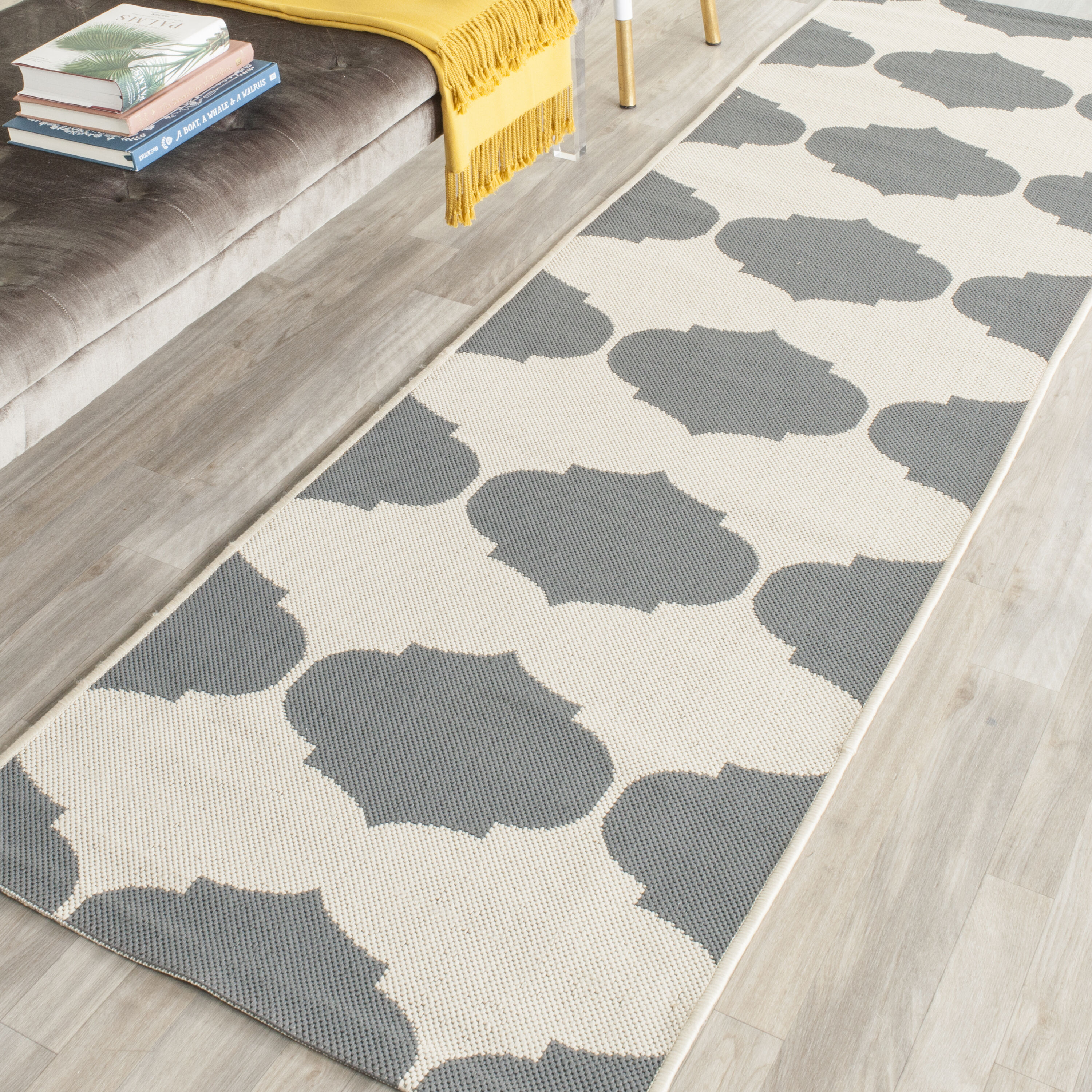 Safavieh CY6162-236-28 Courtyard Hani 2 x 8 (ft) Loomed Polypropylene Beige/Anthracite Rectangular Indoor/Outdoor Abstract Runner rug
