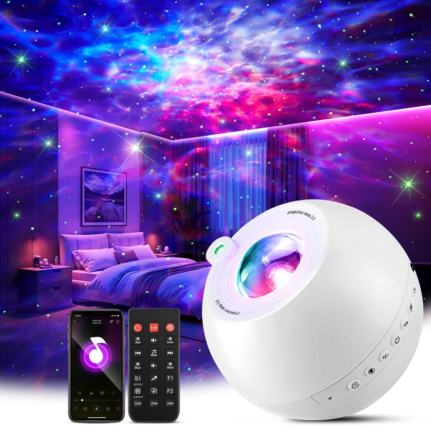 Vrbgify  Galaxy Projector 360 Modes 15 White Noise Bluetooth Speaker LED Star Night Light Lava Lamp for Bedroom Teen Girl Boy Room Decor