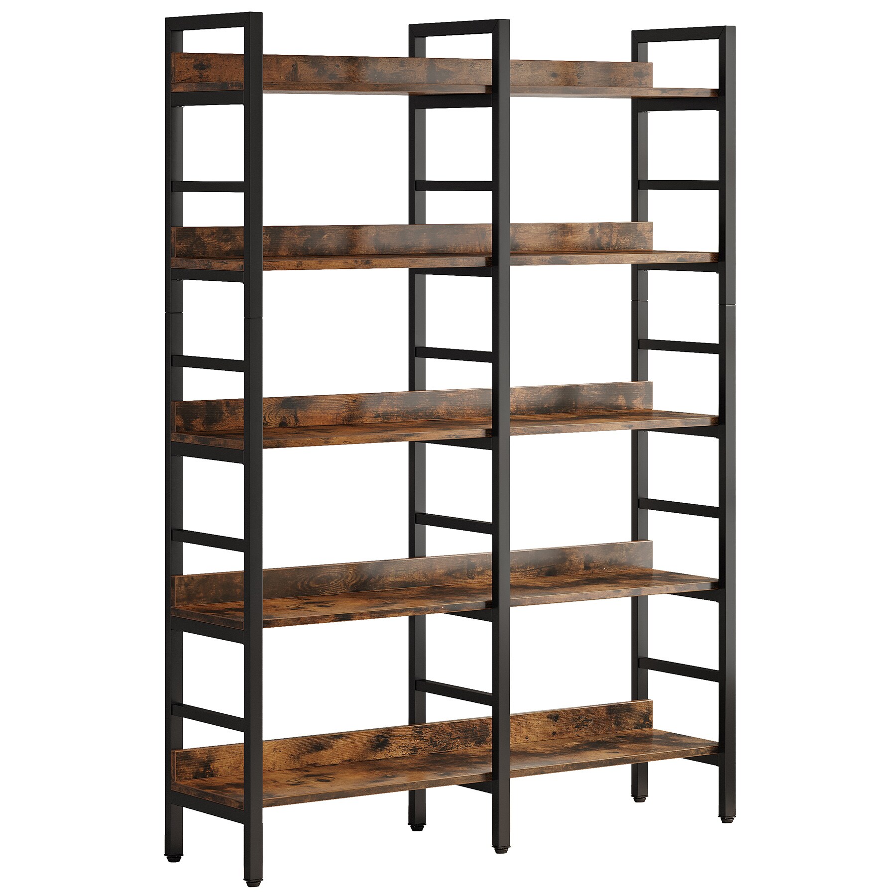 Yusong Bookshelf, Ladder Shelf 5-Tier Bookcase for Bedroom, Industrial Book  Shelves Storage Rack with Metal Frame for Home Office, Rustic Brown