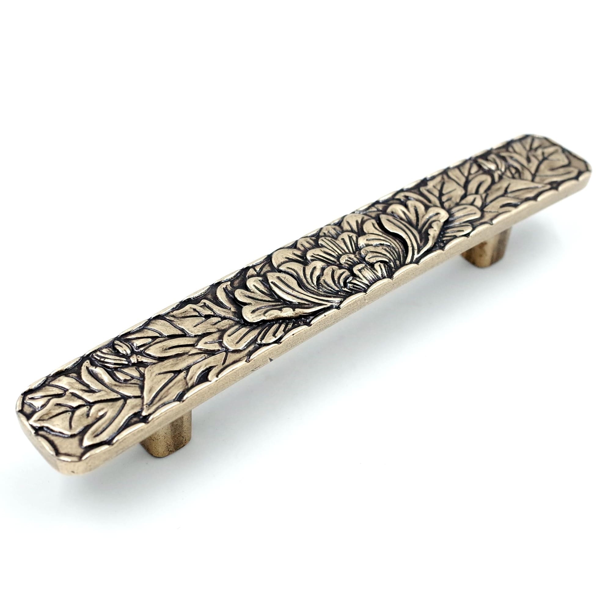 Aoibox  Antique brass bridged cabinet pulls 6 pack with peony pattern for 3 inch center to center holes Drawer