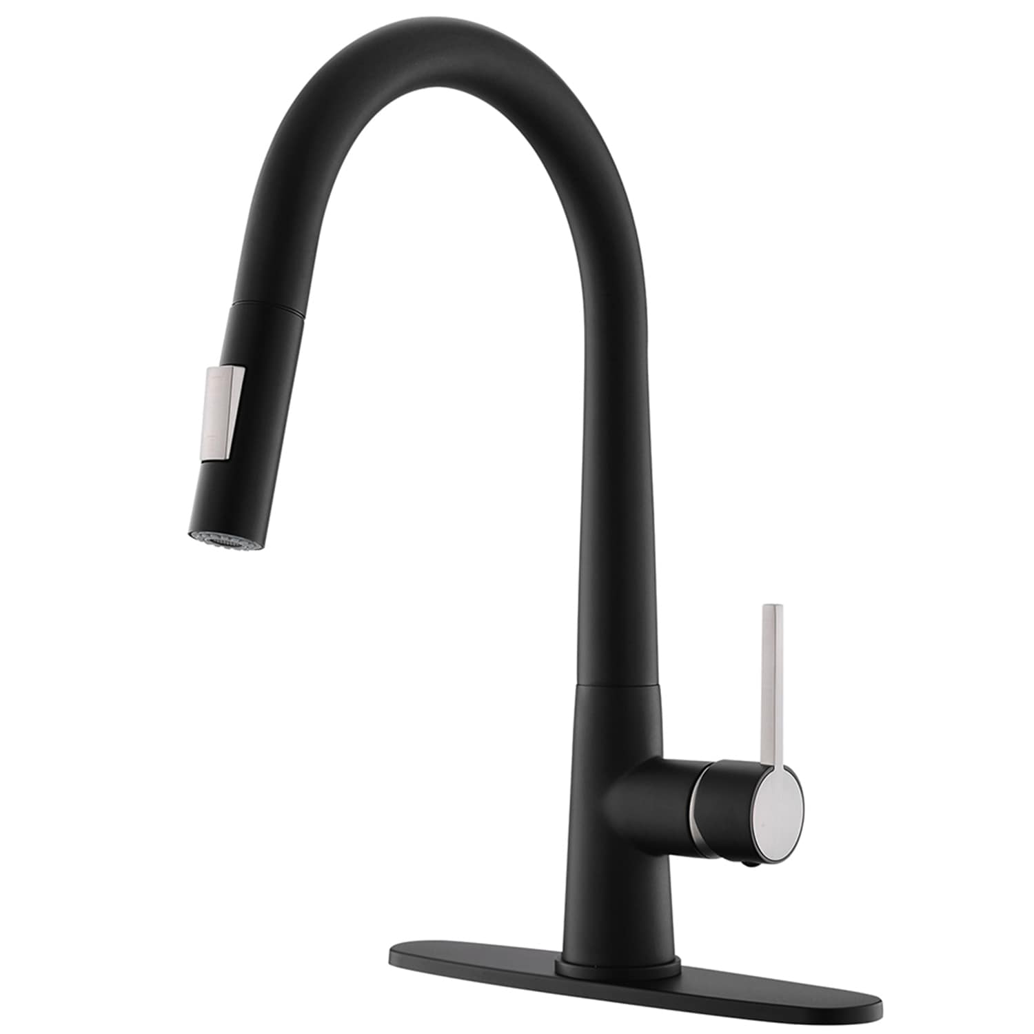 WELLFOR QJ-K-101233B Matte Black Single Handle Deck-mount Pull-down Kitchen Faucet with Sprayer ( Deck Plate Included )