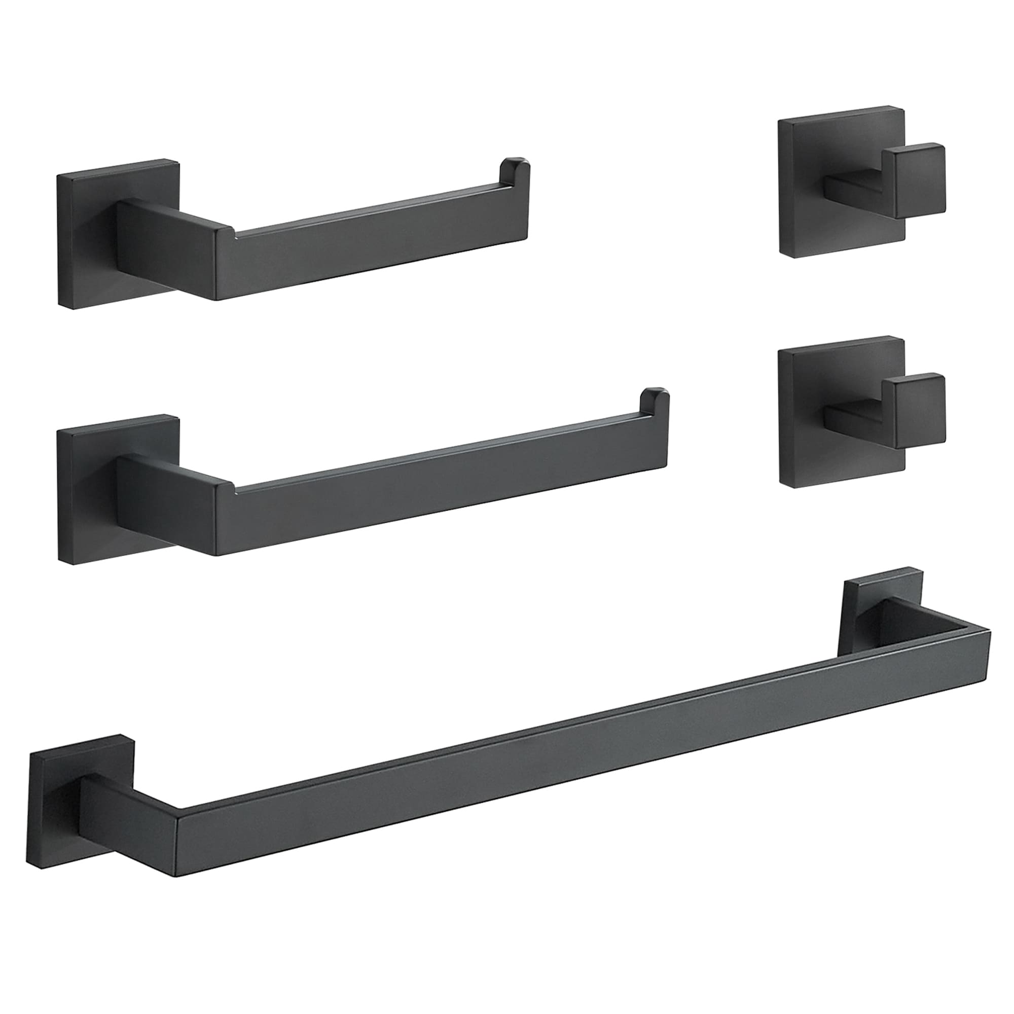 FORIOUS 5-Piece Matte Black Decorative Bathroom Hardware Set with Towel Bar,Toilet Paper Holder and Robe Hook | LL19002B5A