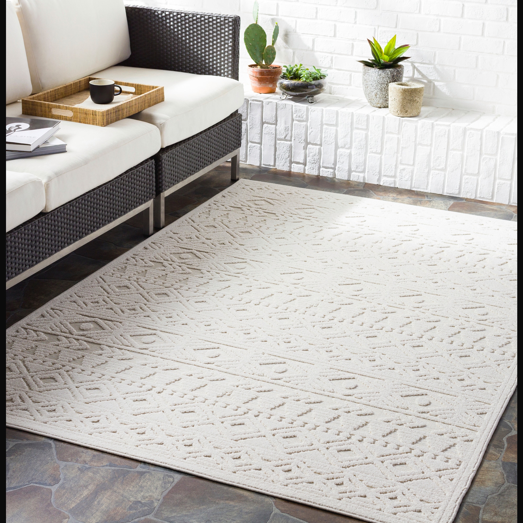 Livabliss GWC2305-679 Greenwich 7 x 9 (ft) Polypropylene Oatmeal Rectangular Outdoor Geometric Global Area rug
