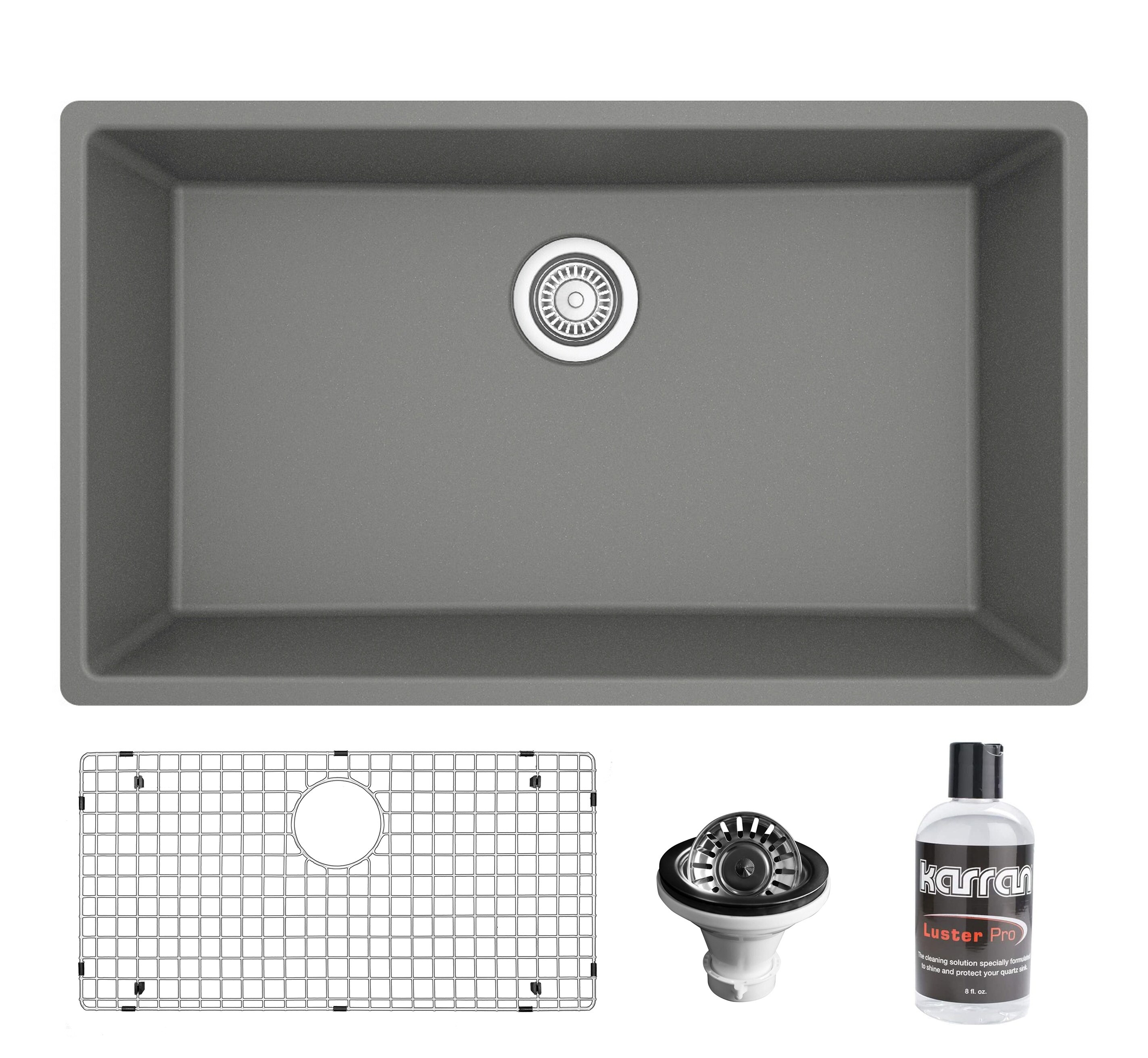 Karran QU-812-GR-PK1 Undermount 32.25-in x 19.25-in Quartz Single bowl Kitchen Sink