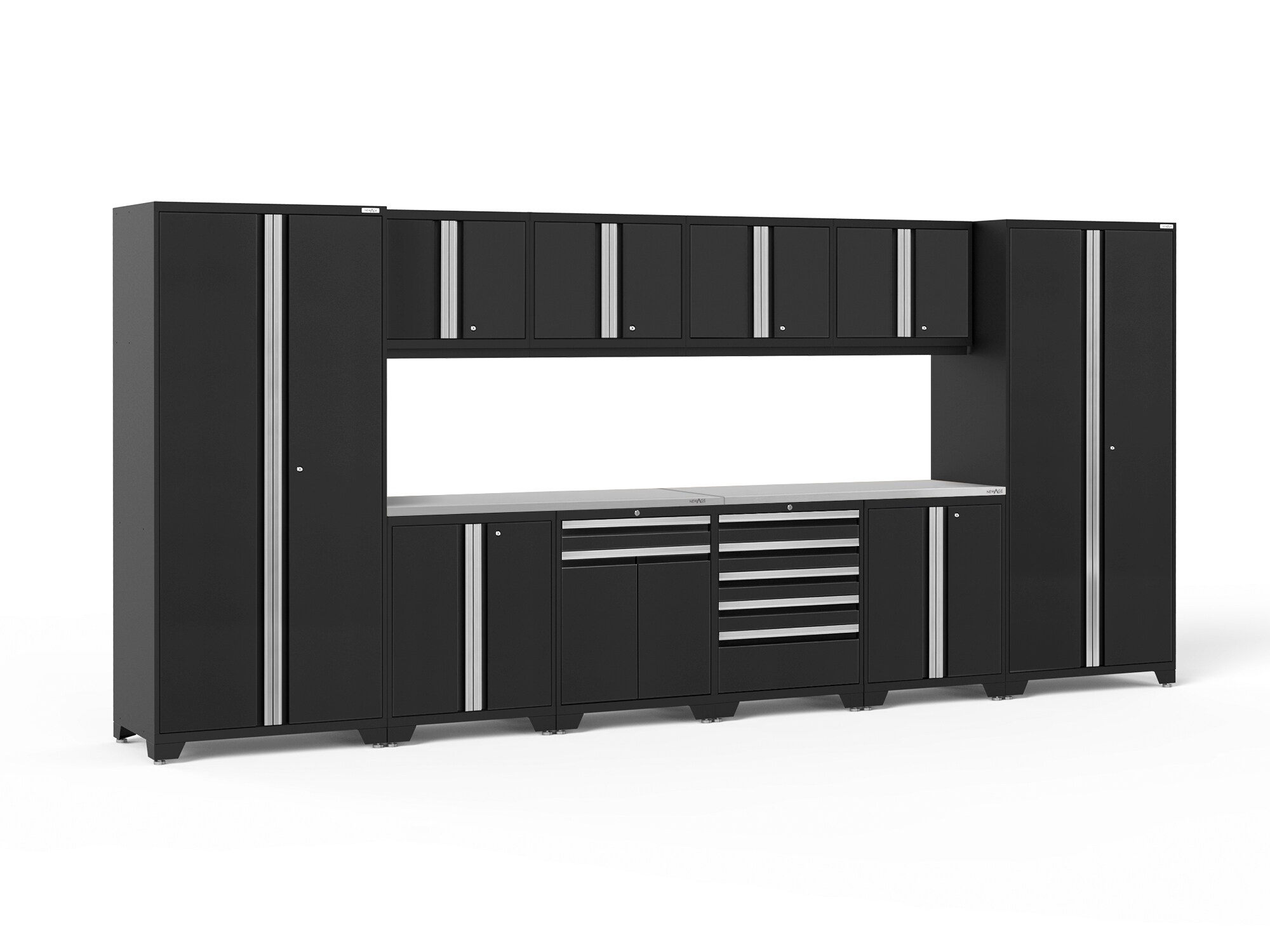 NewAge Products 64286 184-in W x 84.75-in H x 24-in D 10 -Cabinets Steel Black Garage Storage System