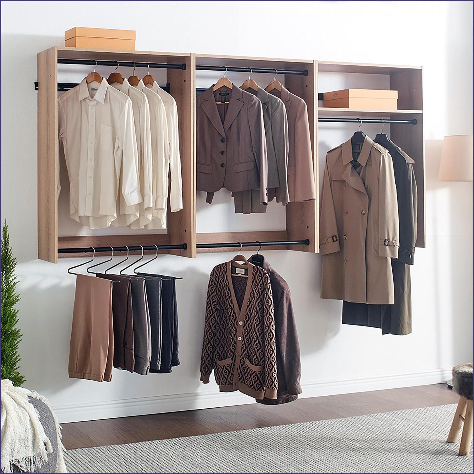 SunJet Wall Mounted Closet System Modern Oak 5Modular Units Melamine and Wood Oak Wood one_size | 97ECOQOK5WK8K