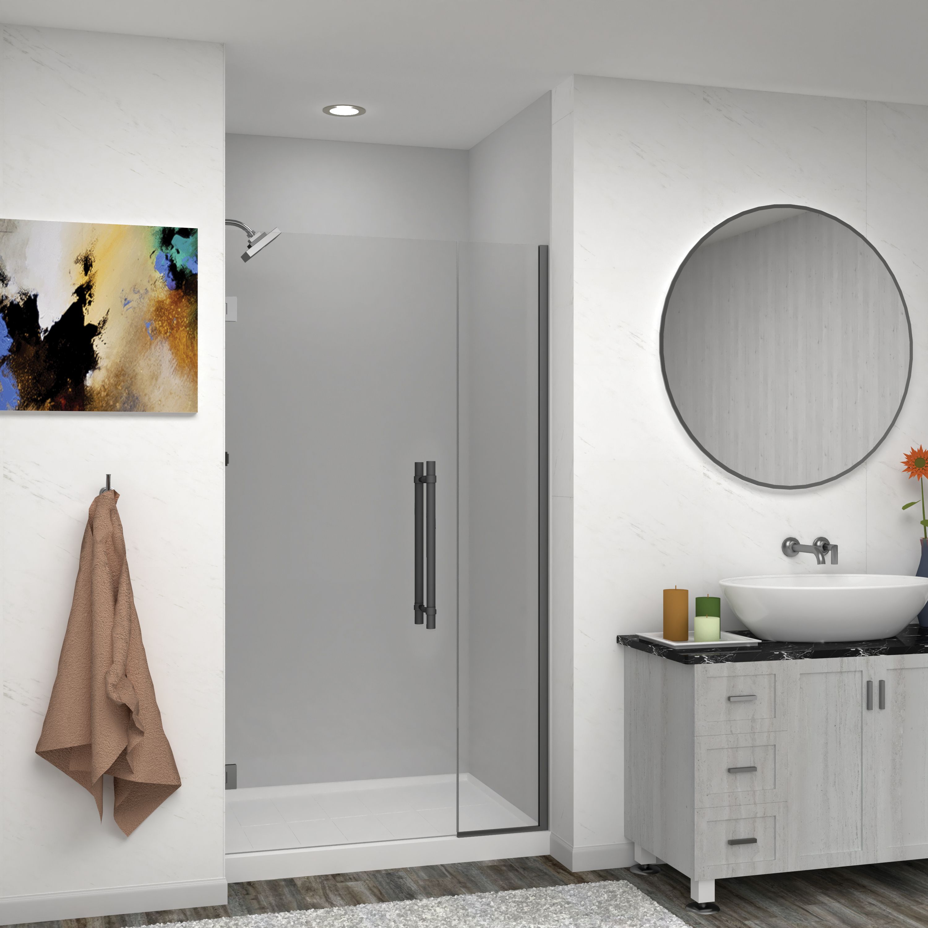Transolid EHTB415297610C-BK-MB Elizabeth Matte Black 41-1/2-in to 42-in x 76-in Semi-frameless Hinged Soft Close Shower Door