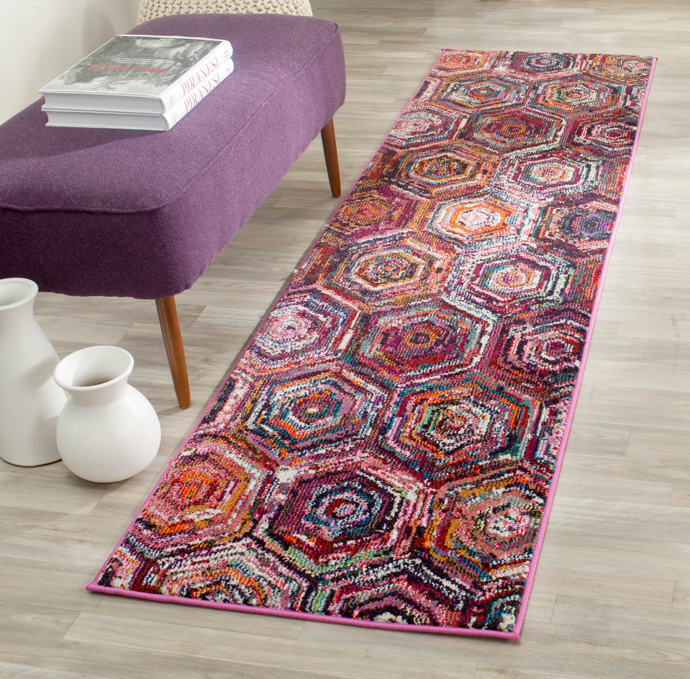Safavieh MNC224D-28 Monaco Starlight 2 x 8 (ft) Loomed Polypropylene Pink/Multi Rectangular Indoor Distressed/Overdyed Bohemian/Eclectic Runner rug