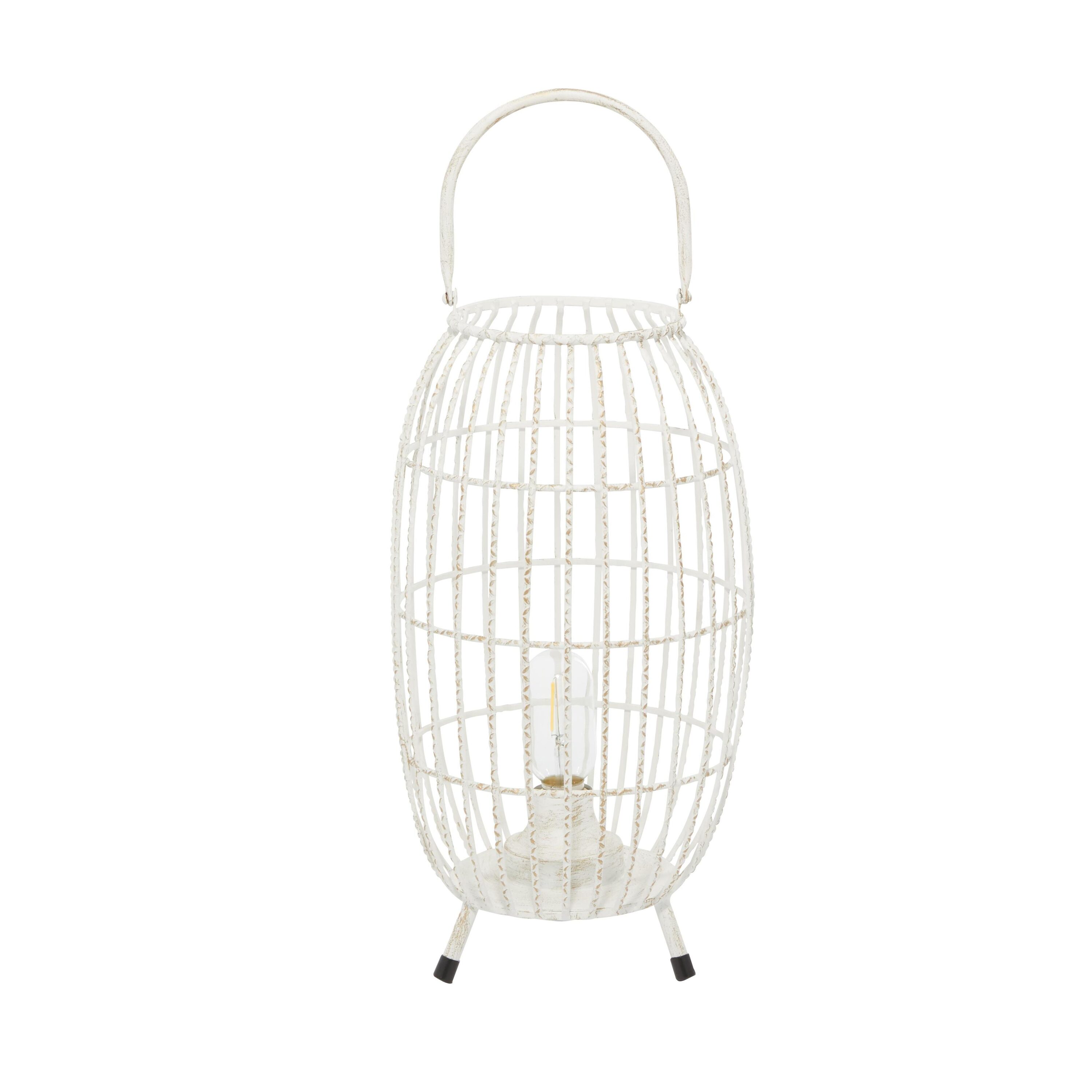 Elegant Oval White Metal LED Candle Lantern, 16.4" Hanging Design