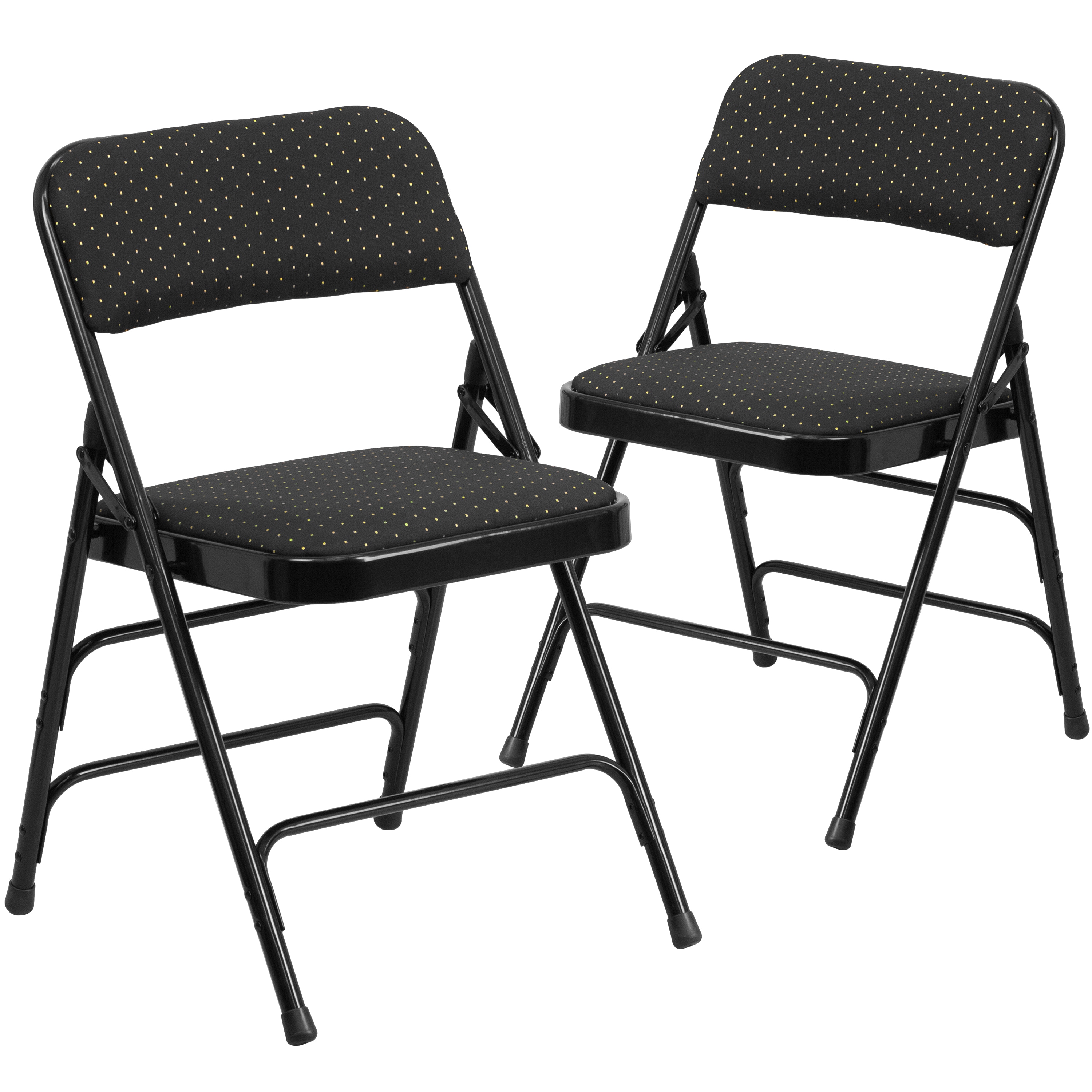 Flash Furniture 889142652960 2 Pack HERCULES Series Curved Triple Braced and Double Hinged Black Patterned Fabric Metal Folding Chair