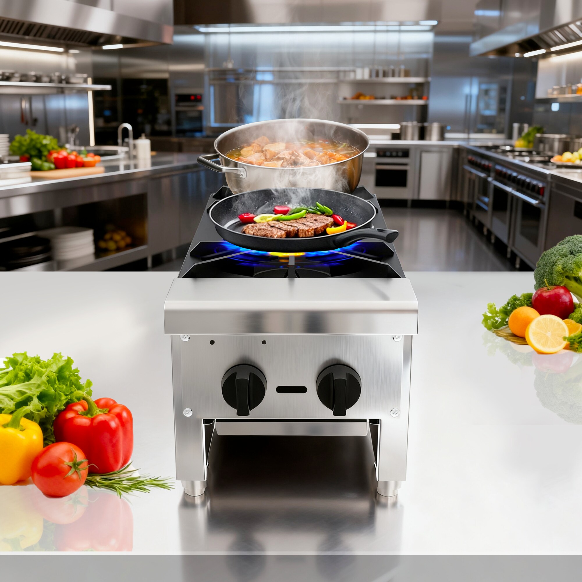 LUXEYARD Commercial Gas Stove with 2 Burners Propane and Natural Gas ...