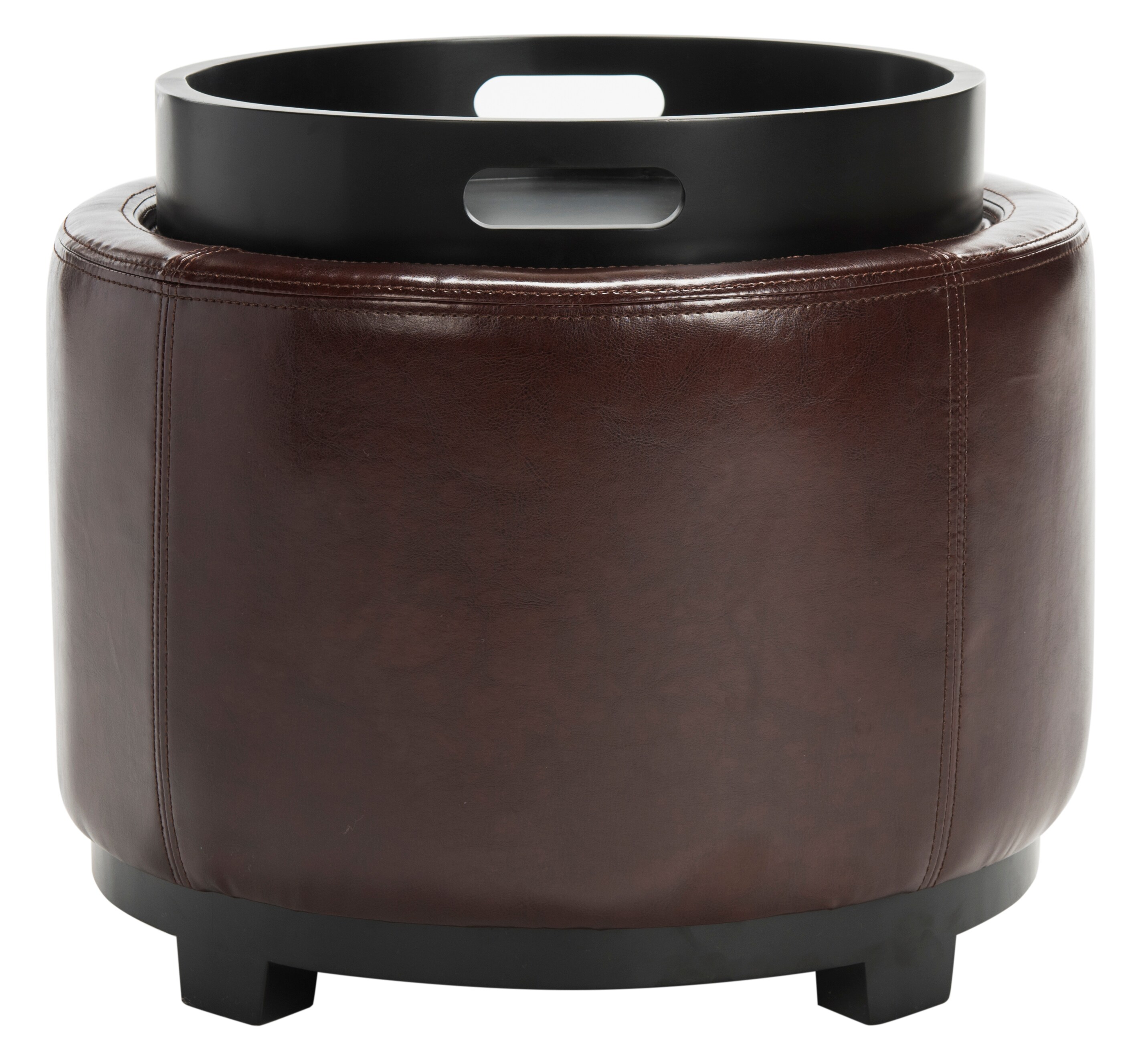 Transitional Cordovan Round Ottoman with Storage Tray