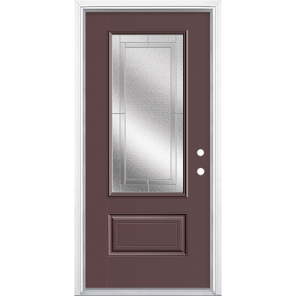 Masonite 3419893 Focus 36-in x 80-in x 4-9/16-in Fiberglass 3/4 lite Left-hand inswing Currant Painted Prehung Front Door with Brickmould Insulating core
