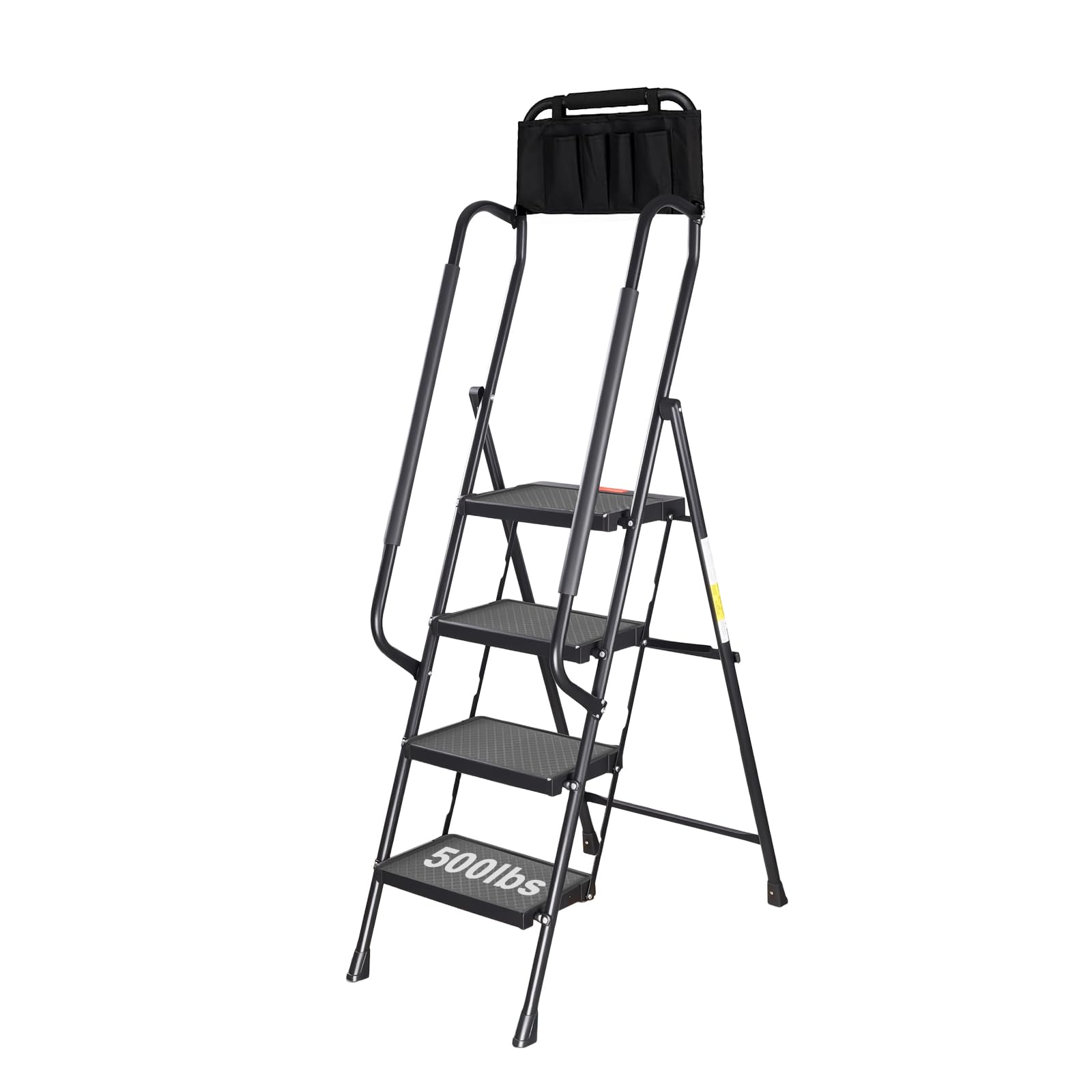 Justincity  4 Step Ladder with Handrails Folding Step Stool Ladder 500 Pounds Capacity Lightweight with Attachable Tool Bag for Home Kitchen