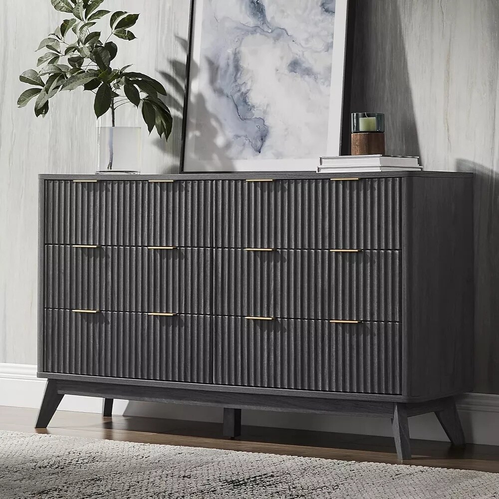 grey alder dresser OKD Dark Alder 6-Drawer 54-in W Standard dresser with Metal Handle Curved Profile Design one_size in Black