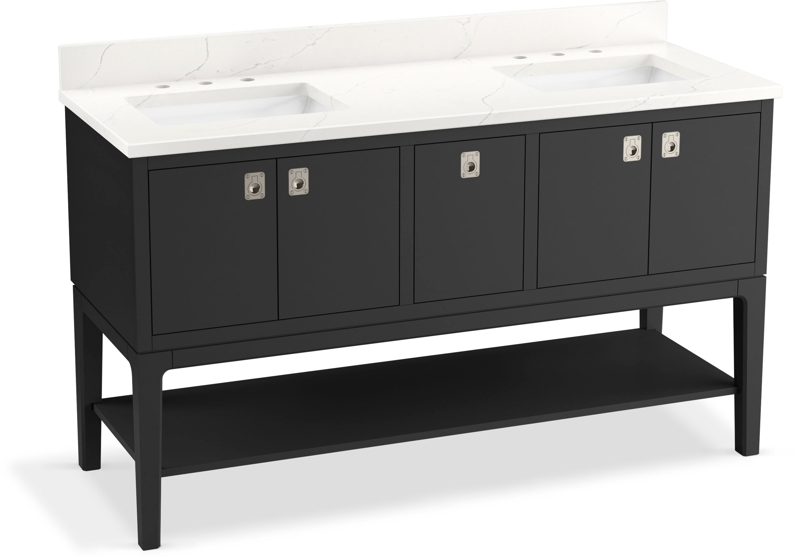 KOHLER 35028-DWG Seagrove by Studio McGee 60-in Dark Warm Grey Undermount Double sink Bathroom Vanity with White Quartz Top
