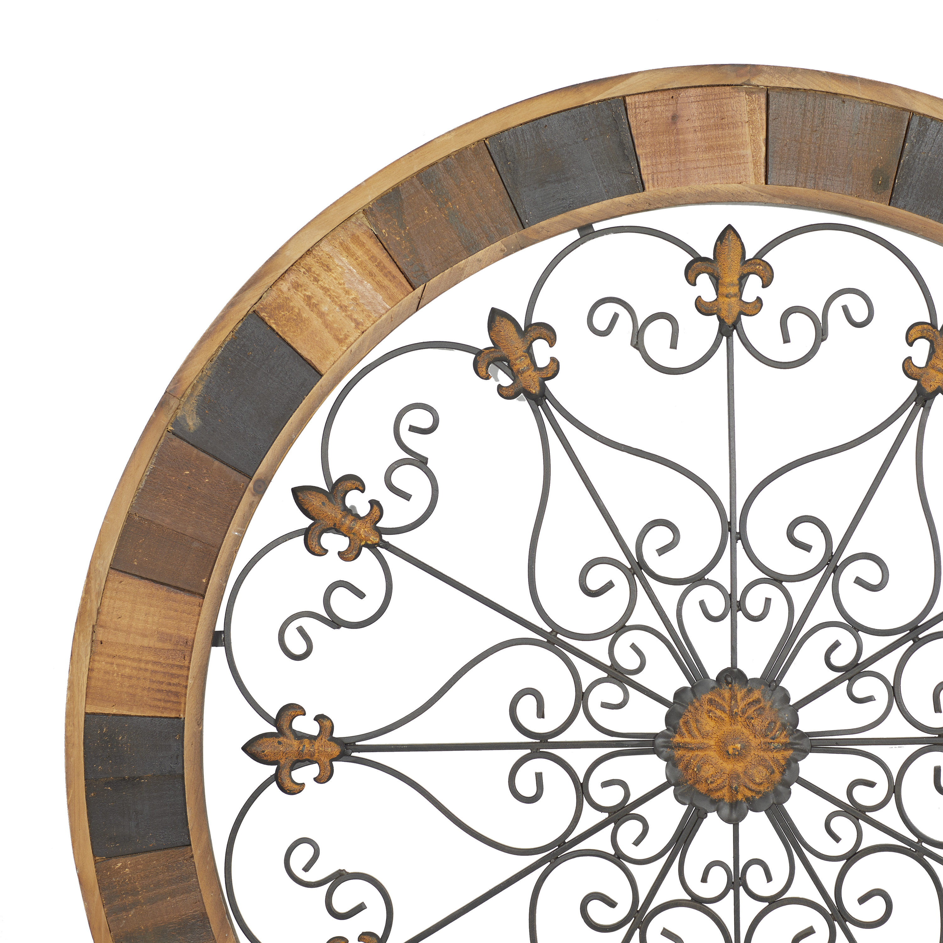 Rustic Arabesque Scroll 35" Round Wood & Iron Wall Decor