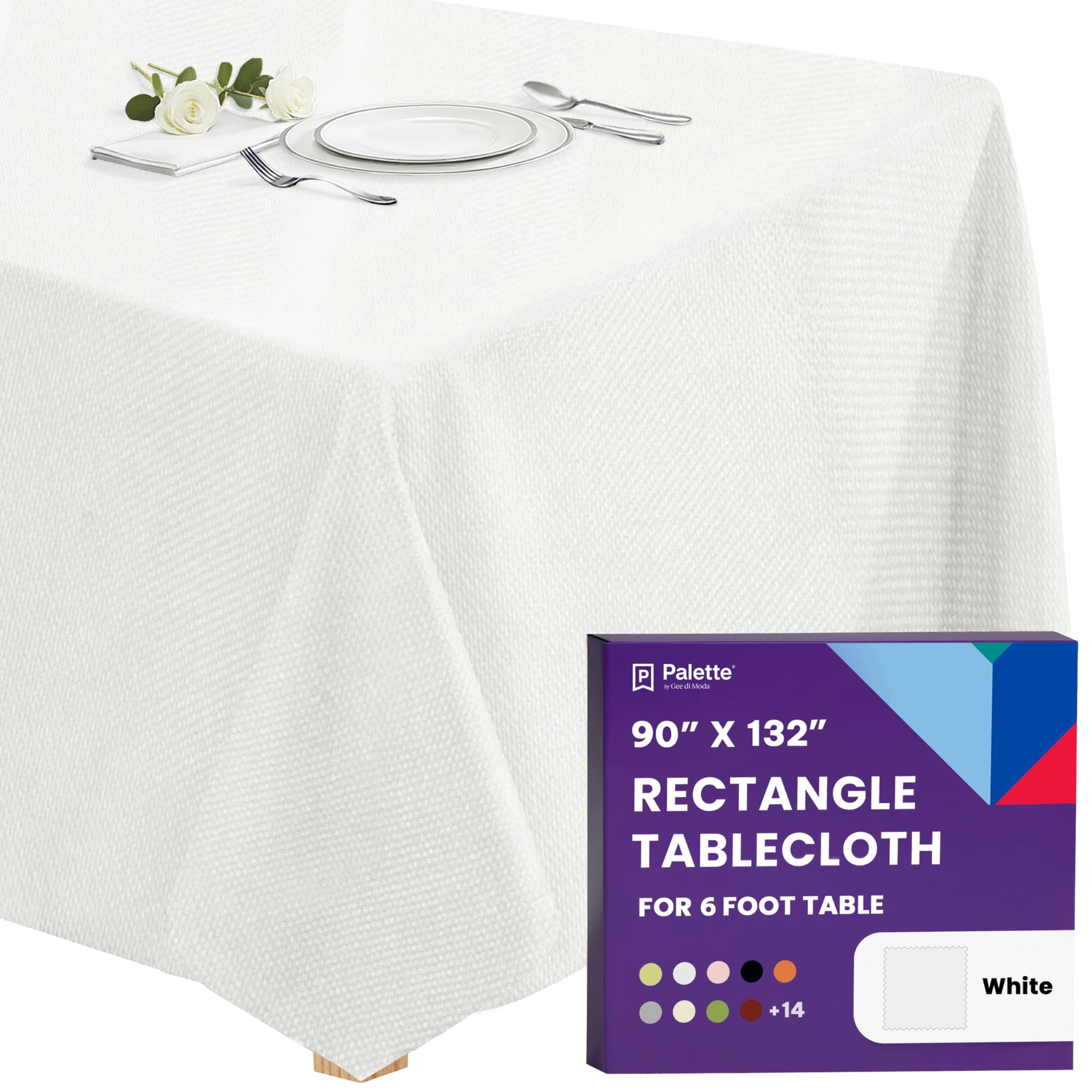 Gee Di Moda Rectangle Tablecloth - 90 x 132 Inch White Rectangle Table Cloth - Heavy Duty Washable Fabric - for Buffet Table Holiday Party Dinner Wedding and Baby Shower