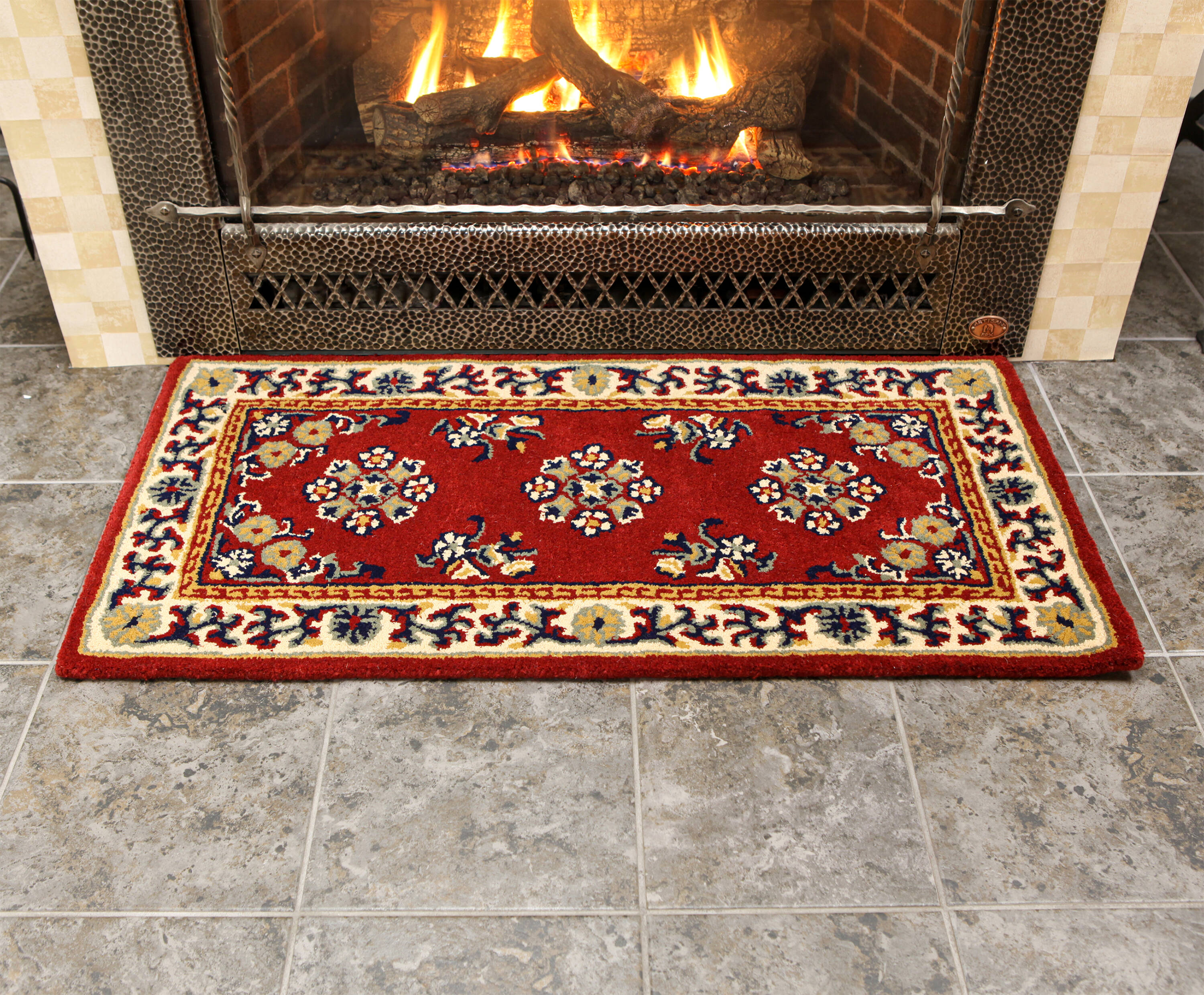 Burgundy Oriental Handmade Wool Rectangular Hearth Rug