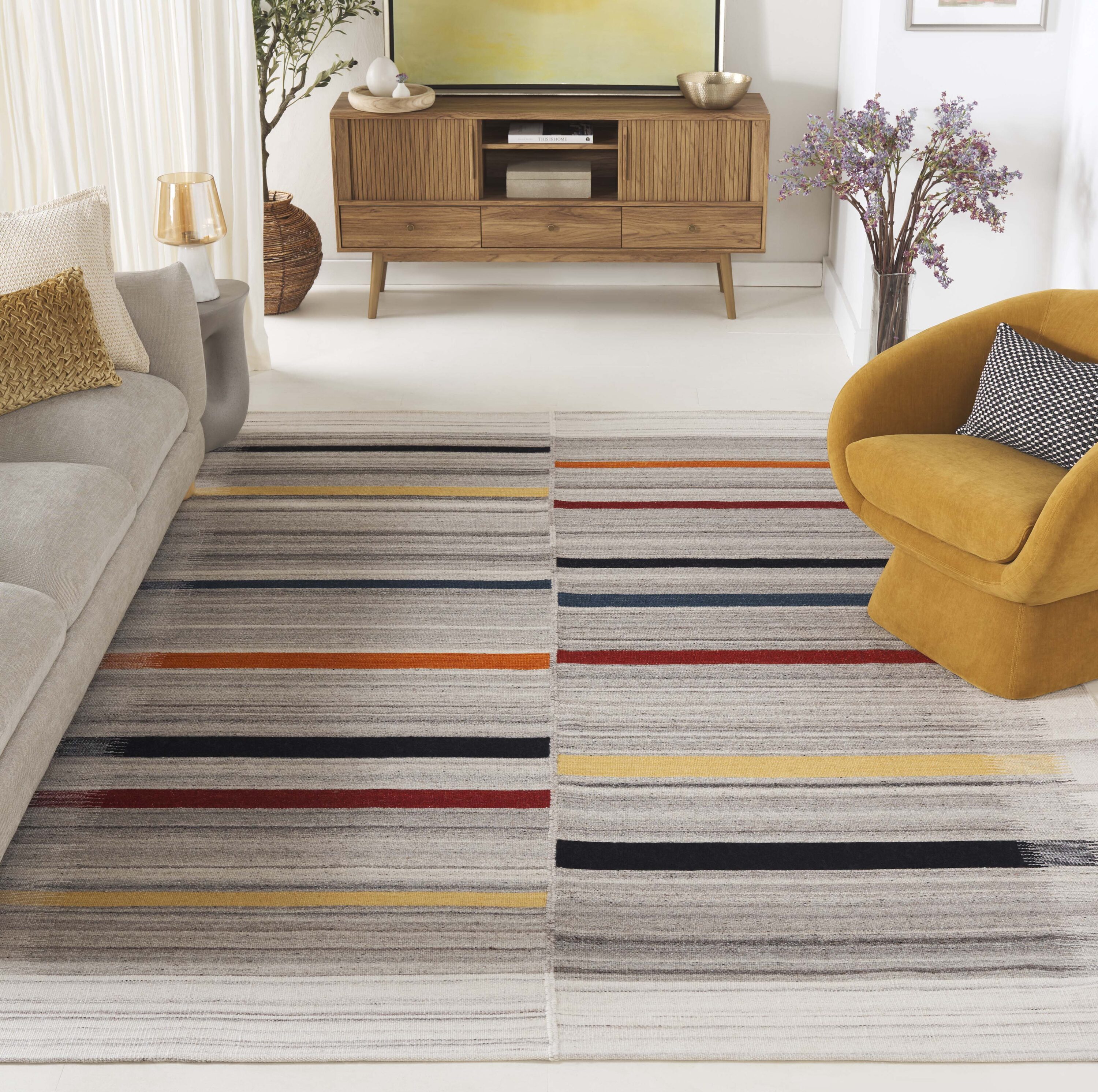 Kilim 976 Ivory/Gray Contemporary 6Ft x 9Ft Medium Rectangle Rug