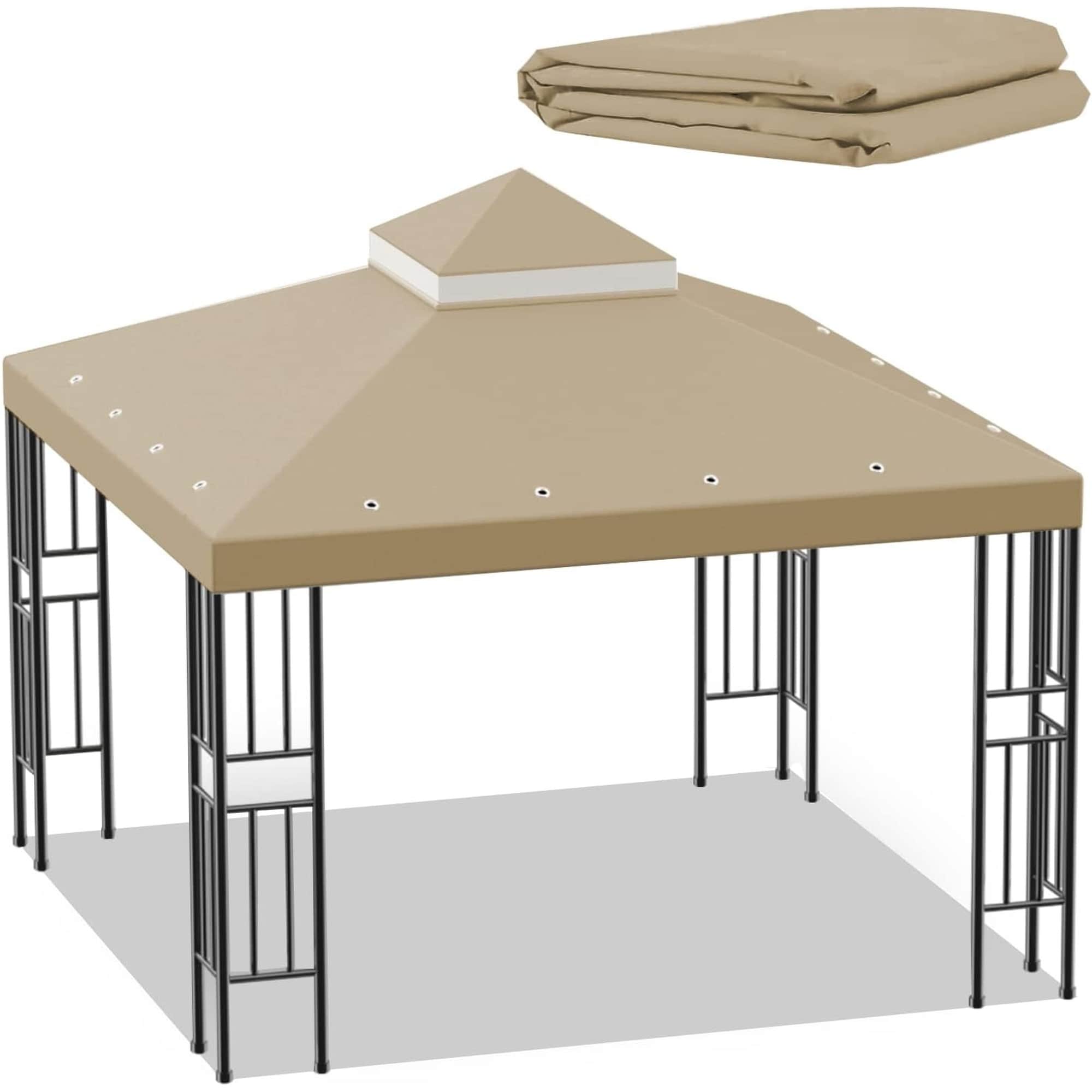 Wudkey - Brown 10ft x 10ft Double Tier Gazebo Replacement Canopy Top with Ventilated Roof