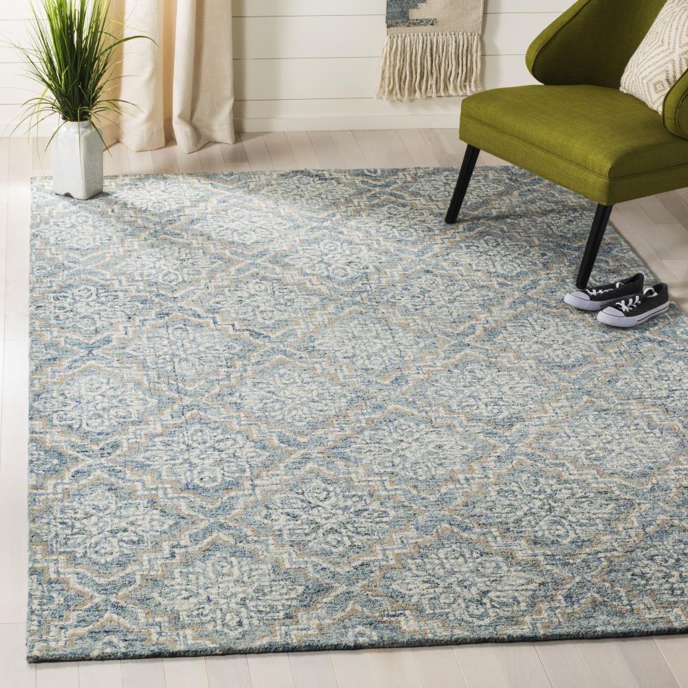 Blue Wool Tufted Handmade 4' x 6' Abstract Area Rug