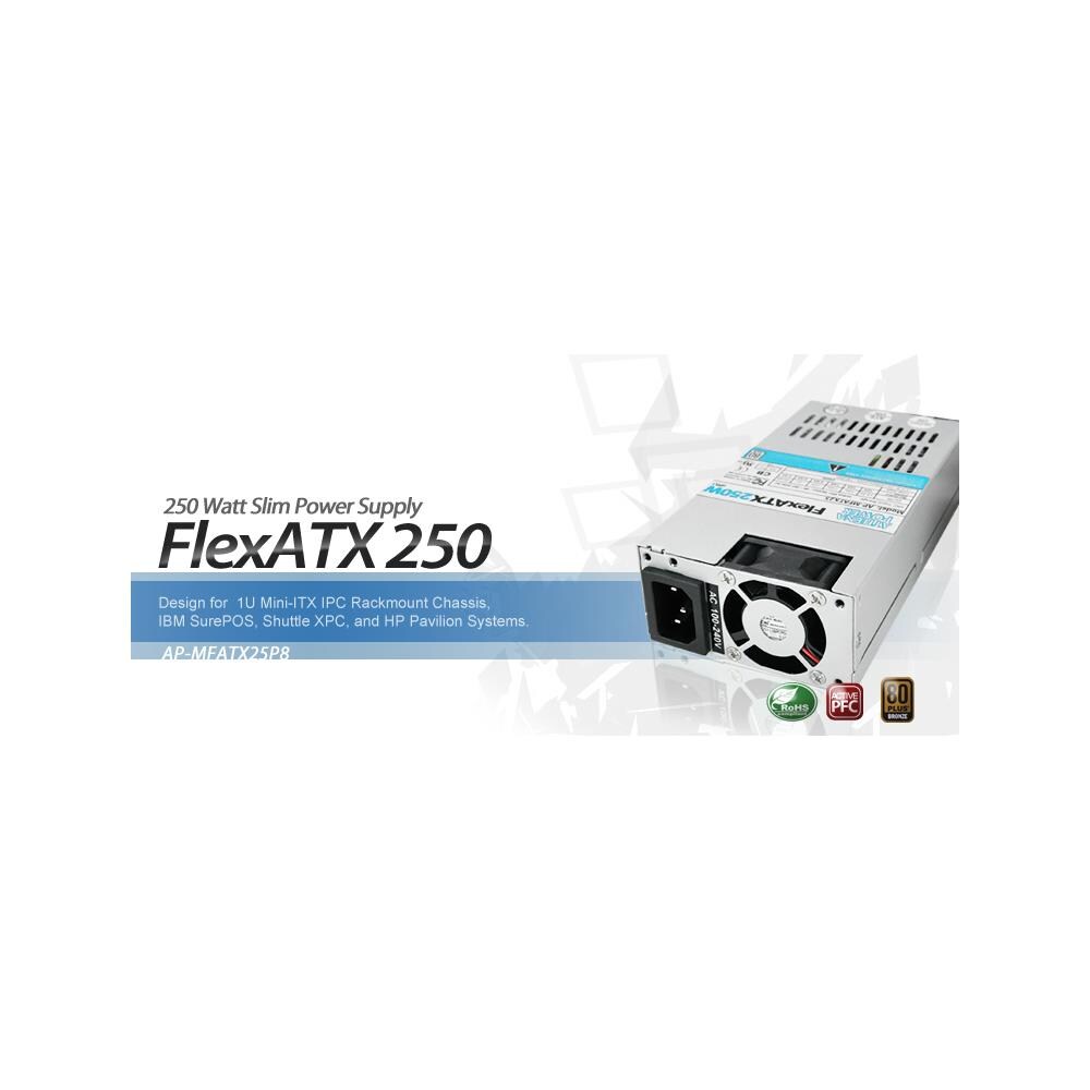  AS180637 Athena Computer Power AP-MFATX25P8 Athena 250W Flex ATX Power Supply