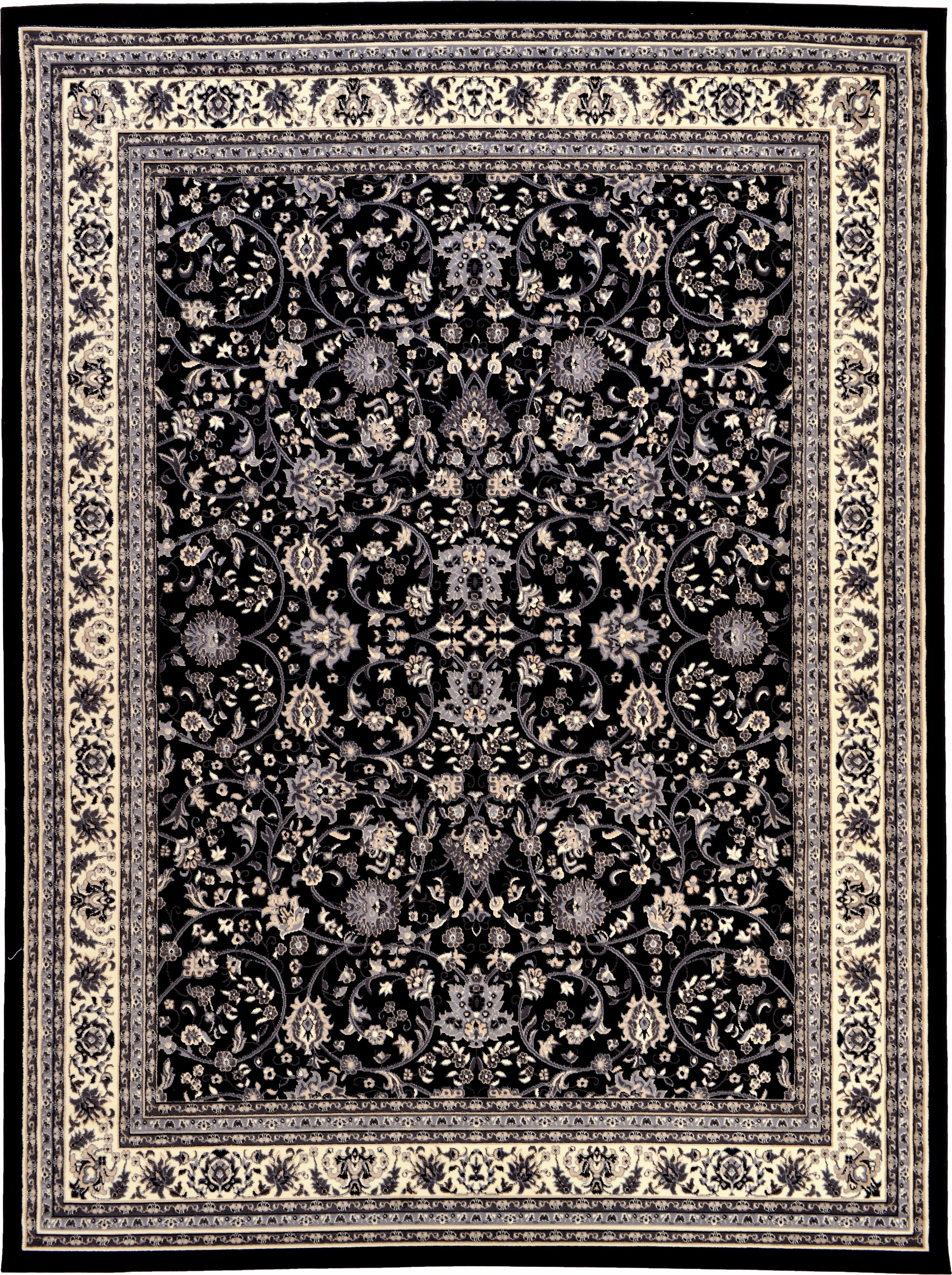 Unique Loom 3119182 Washington Sialk Hill 10 x 13 (ft) Loomed Polypropylene Black/Gray Rectangular Indoor Floral/Botanical Area rug