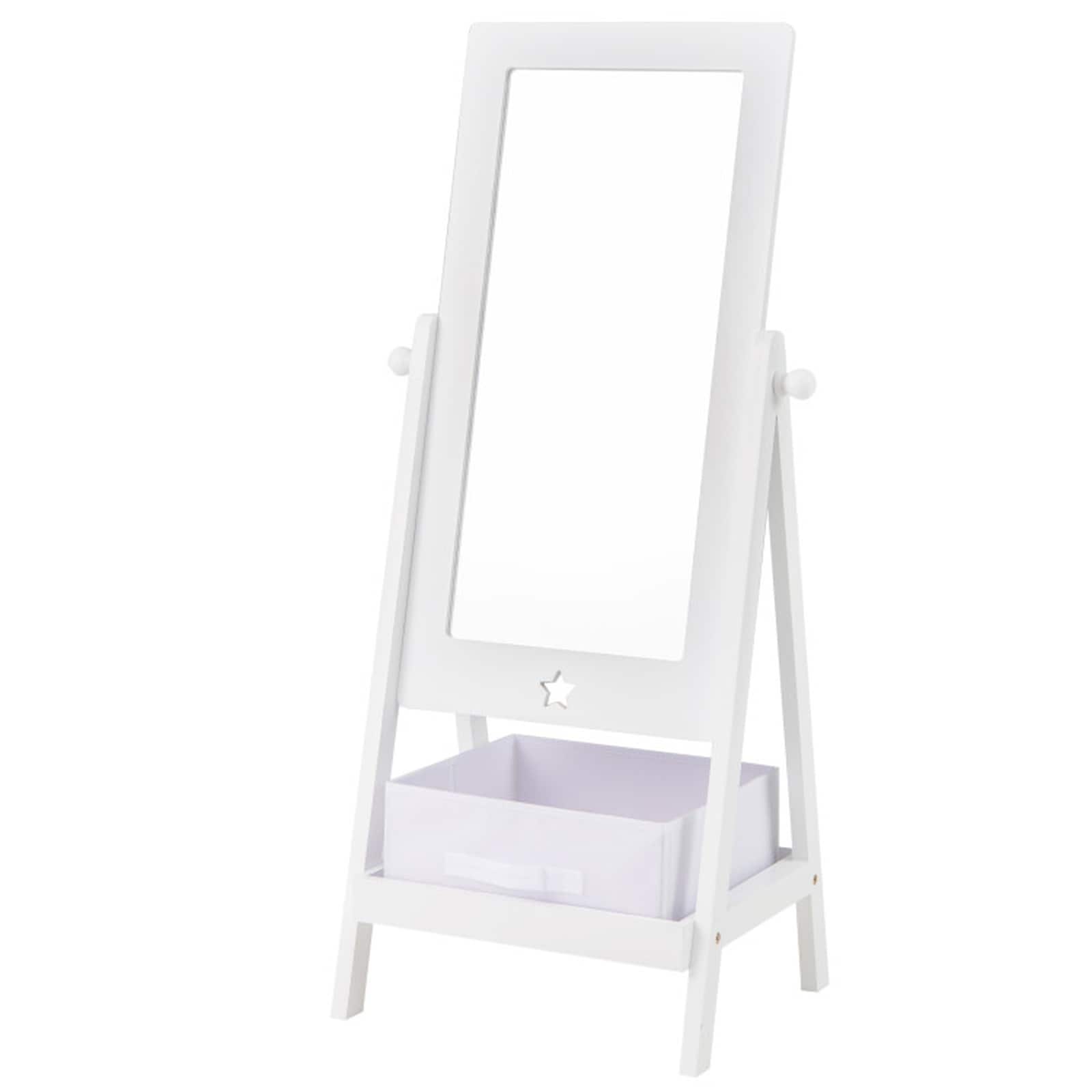 SUGIFT Kids Full Length Mirror 360 Degree Rotatable Dressing Mirror with Storage Bin-White