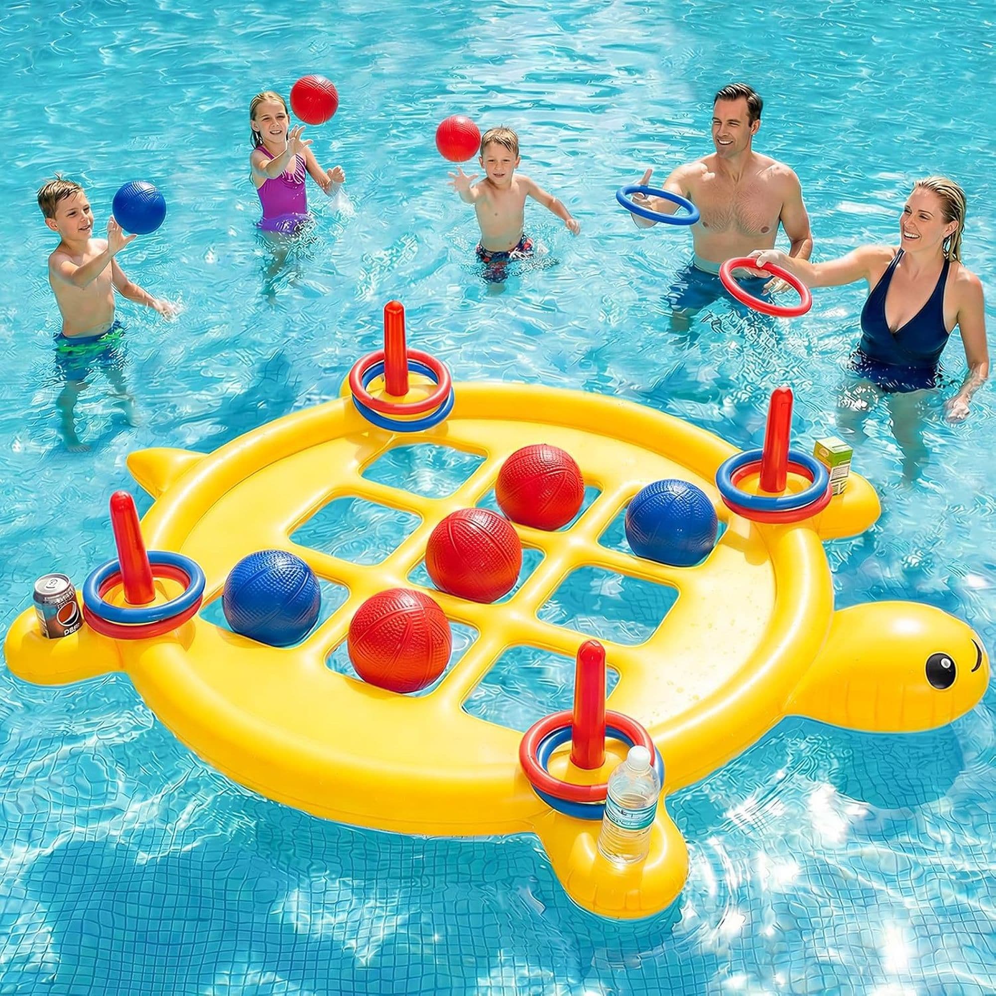 Angel Sar 2 in 1 Pool Toys Games for Kids Pool Tic Tac and Ring Toss Games for Adults Teens Giant Inflatable Floating Tic Tac Toe with Cup Holder for Beach Yard