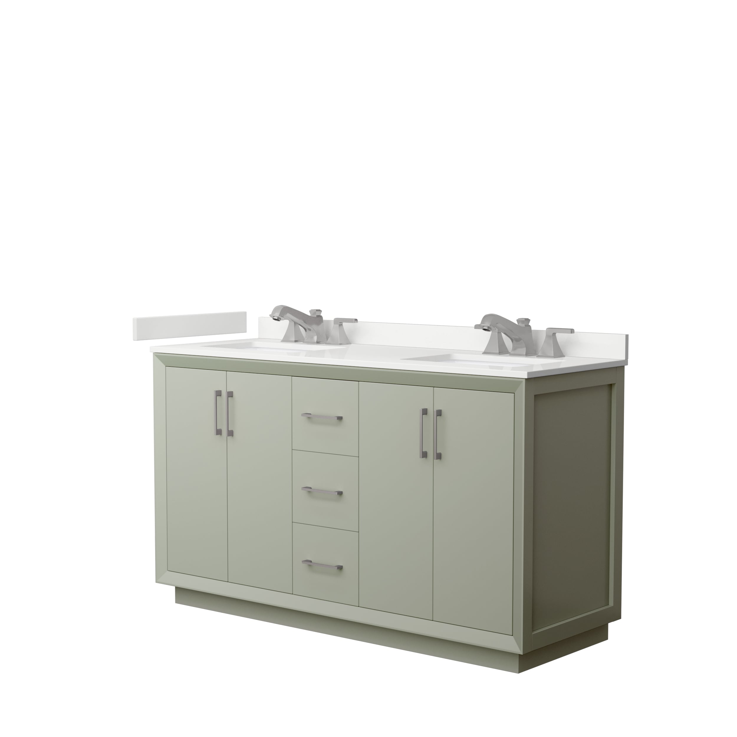 Wyndham Collection WCF414160DLGWQUS3MXX Strada 60-in Light Green Undermount Double Sink Bathroom Vanity with White Quartz Top