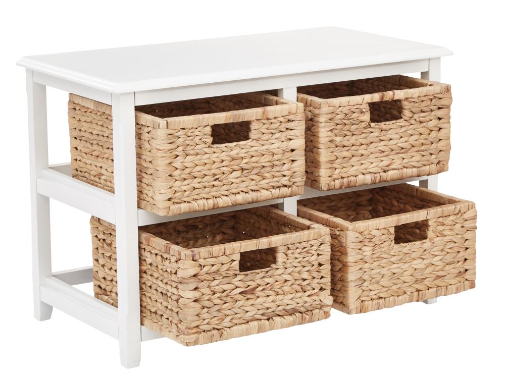 White Two-Tier Storage Unit with Natural Baskets