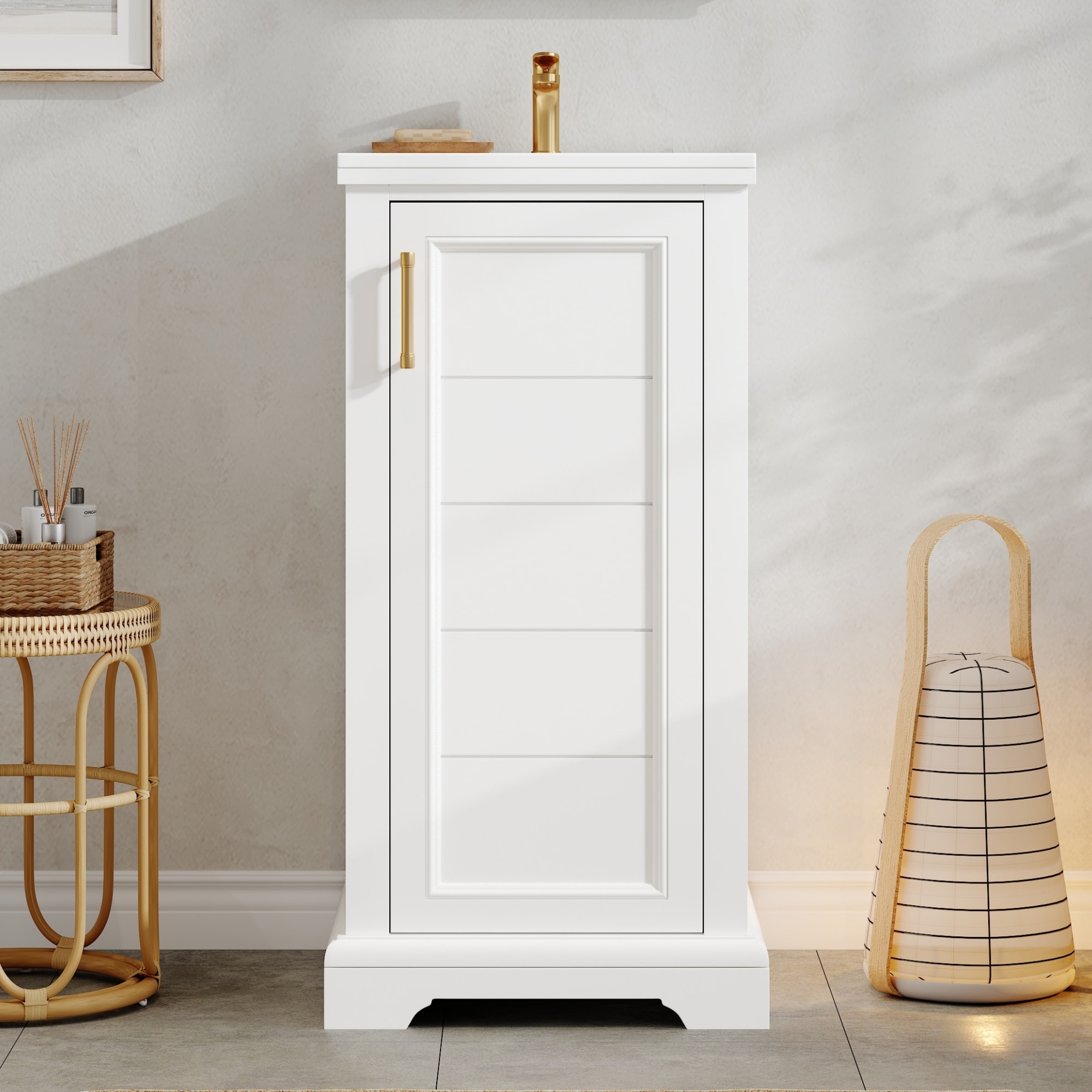 ModernLuxe L3P-N710P330979K 16inch Bathroom Vanity with Ceramic Sink Freestanding Single Vanity Set with Soft Closing Door Adjustable Shelf French Style White