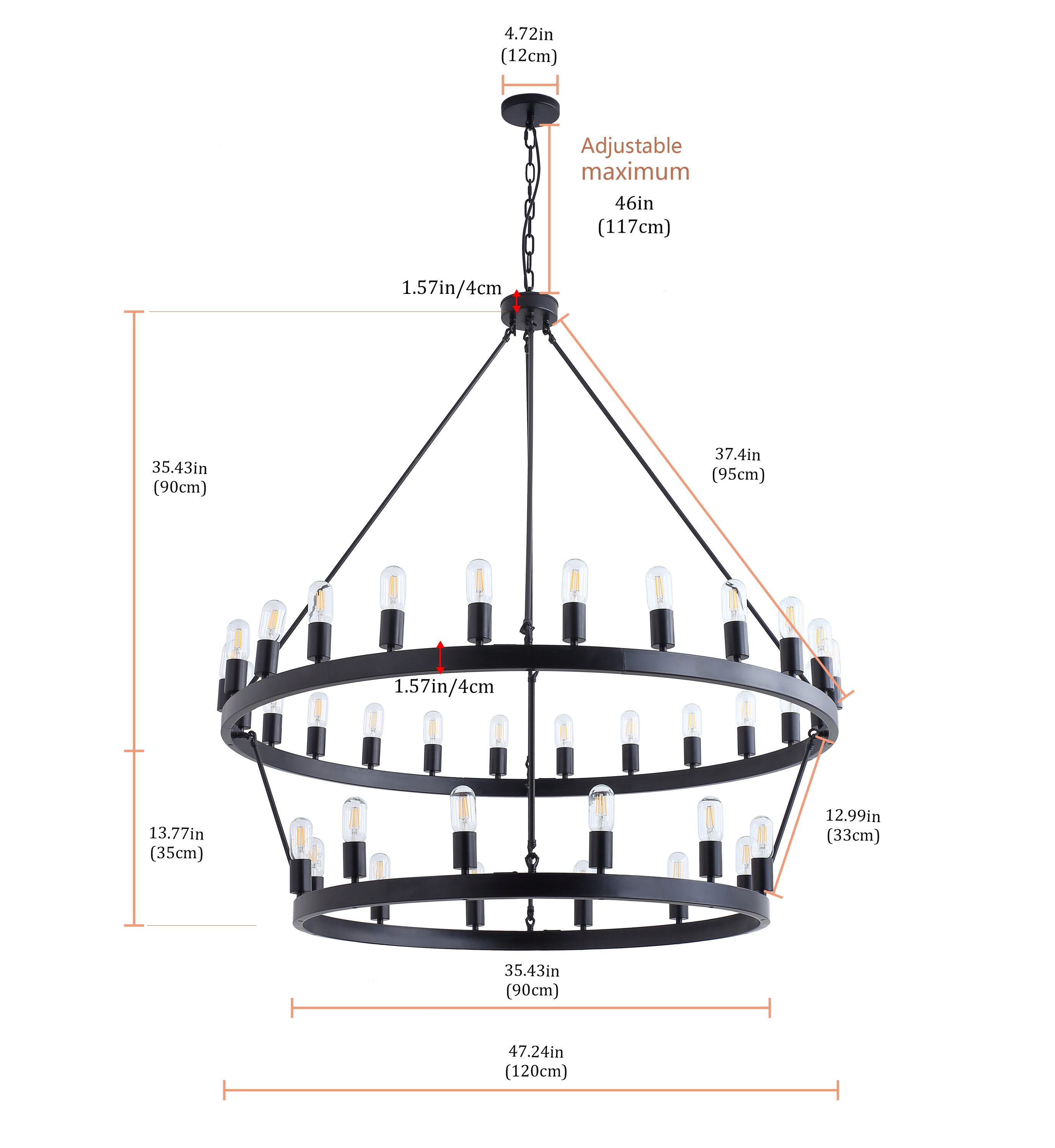 Aiwen 36Light Black Industrial Chandelier in the Chandeliers