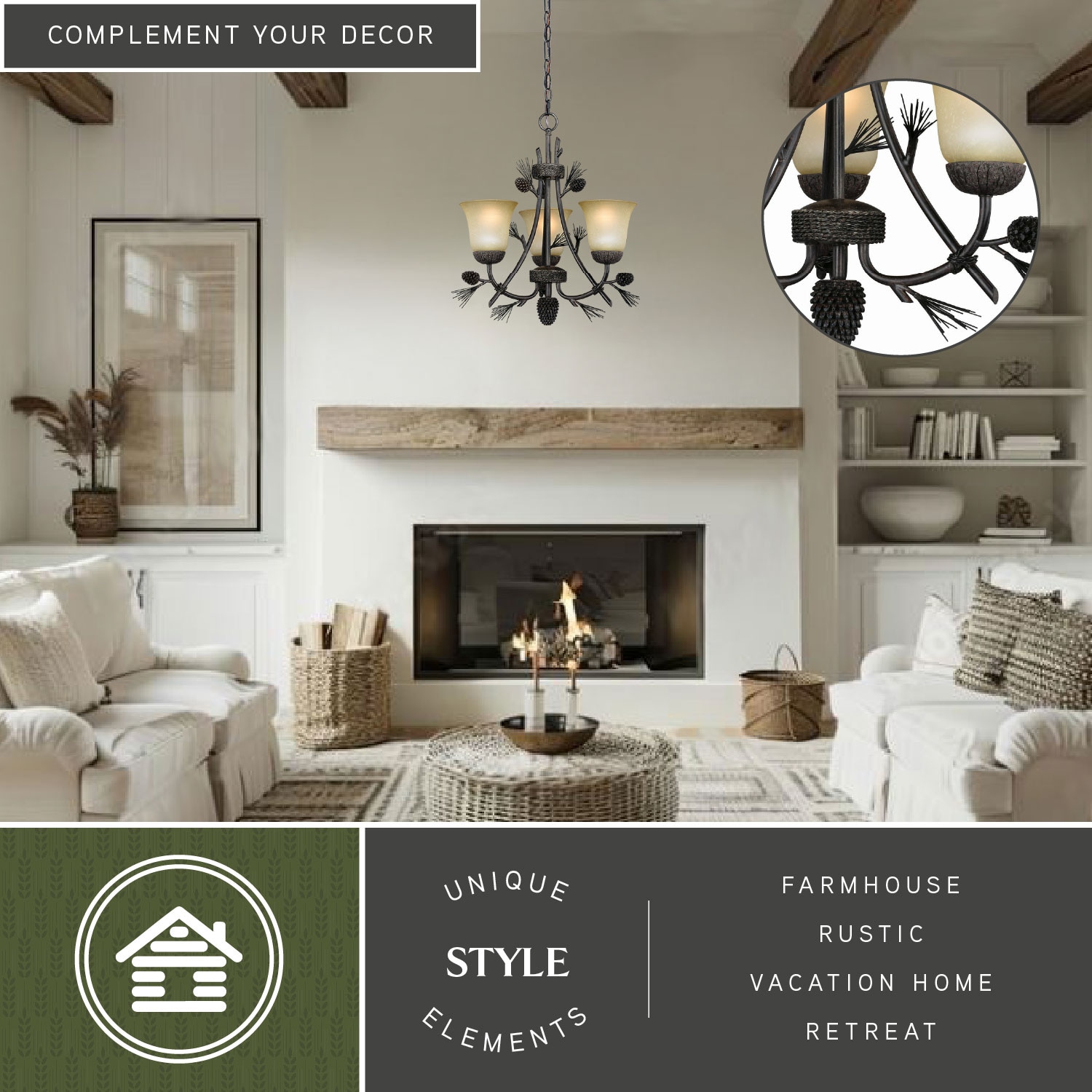 Sierra Mini 3-Light Chandelier in Black Walnut with Frosted Glass