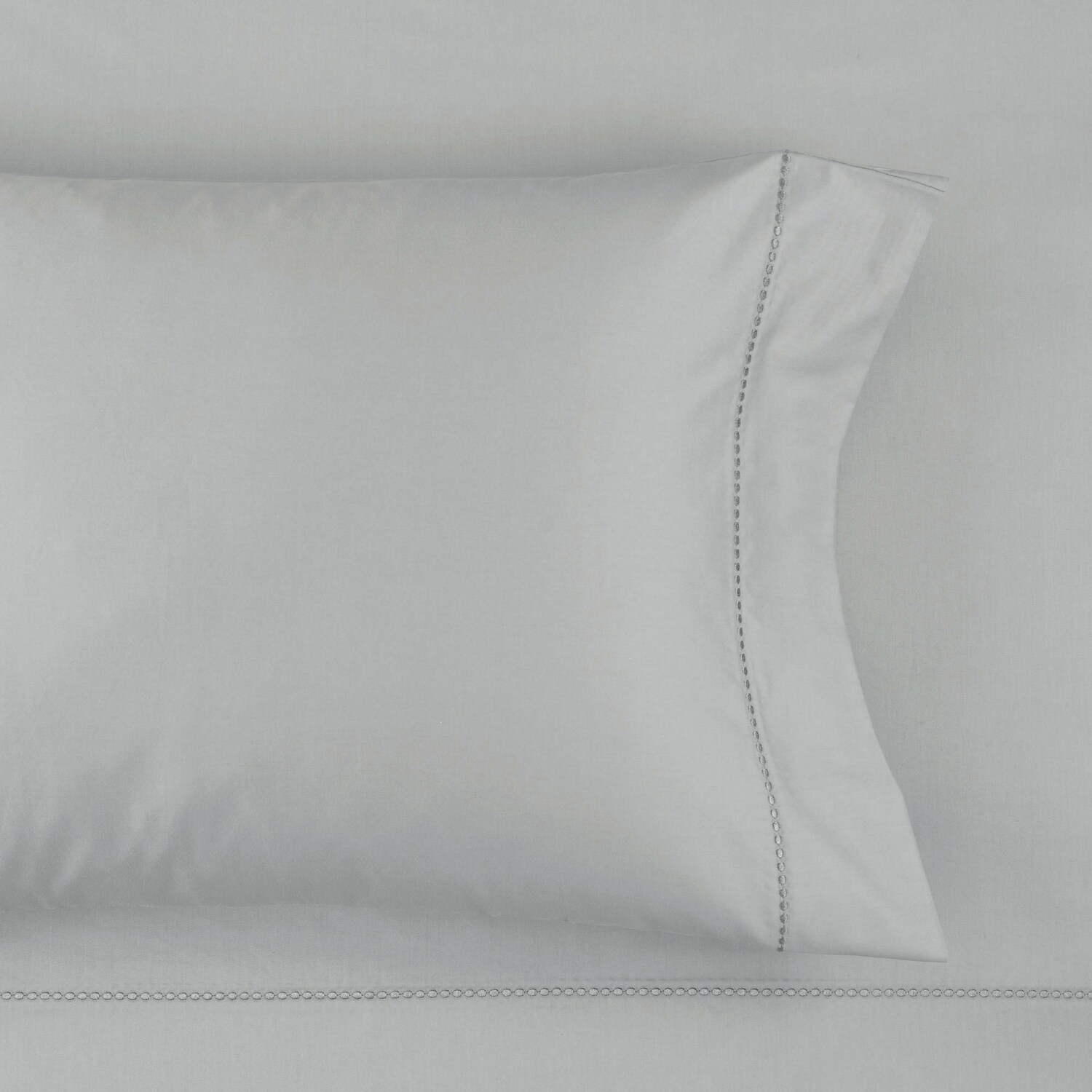 Light Gray Cotton King Sheet Set with Embroidered Hem