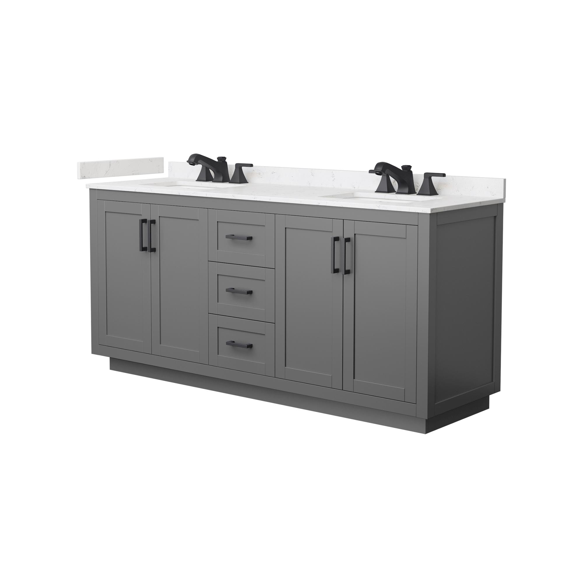 Wyndham Collection Miranda 72-in Dark Gray with Matte Black Trim Undermount Double Sink Bathroom Vanity with Carrara Cultured Marble Cultured Marble Top