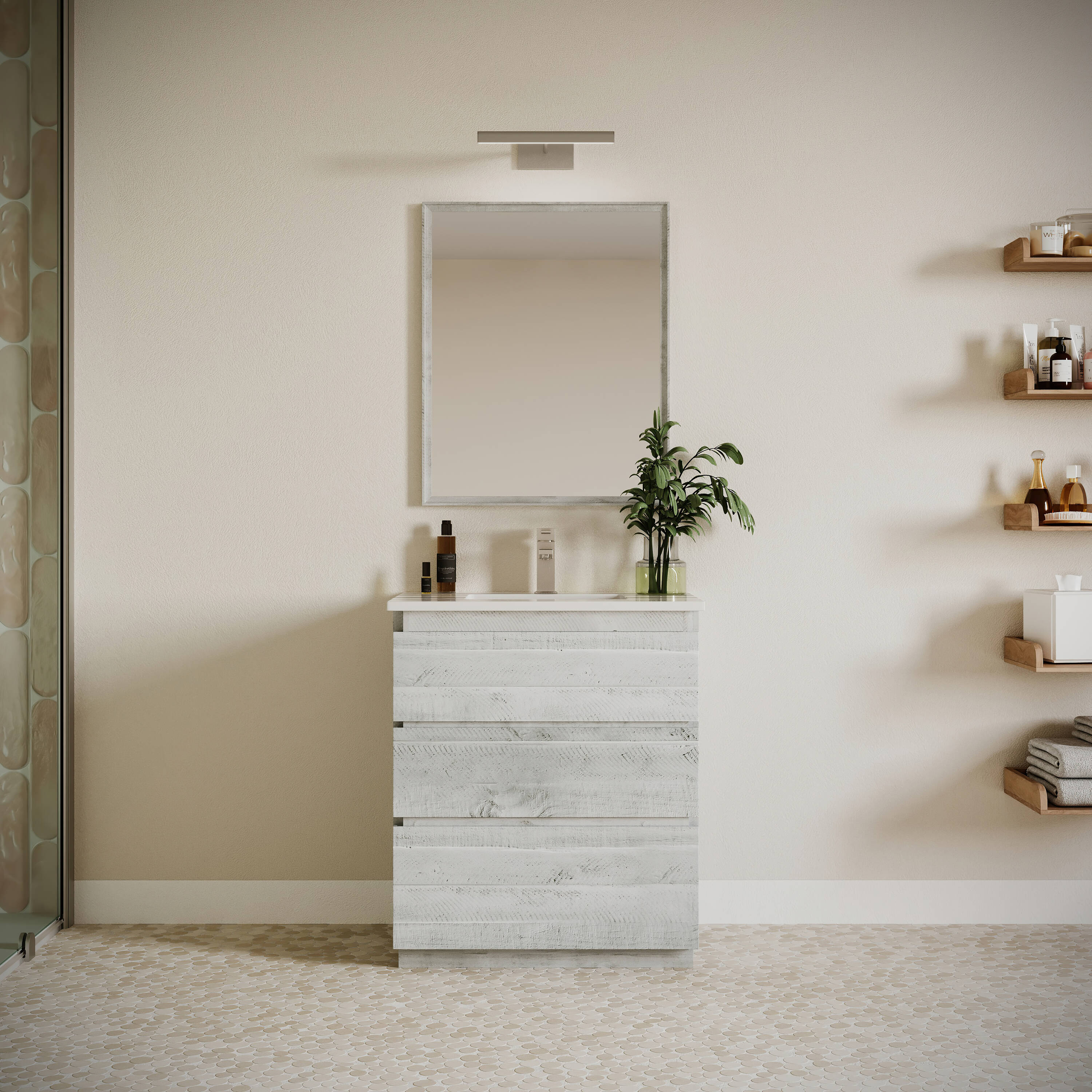 Fresca FVN3130RWH-FC Formosa 30-in Rustic White Undermount Single Sink Bathroom Vanity with White Quartz Top (Mirror Included)