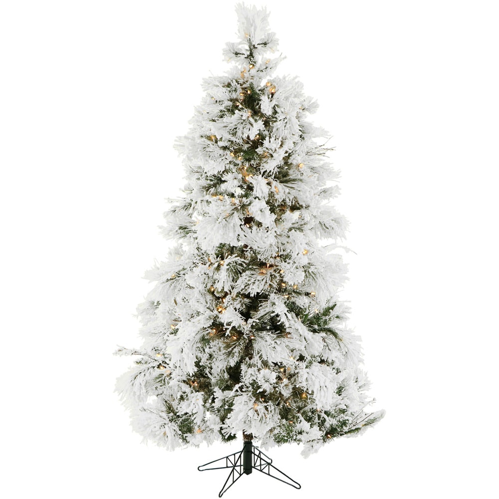 9 ft Snowy Pine Flocked Artificial Christmas Tree with Multi-Color LED Lights