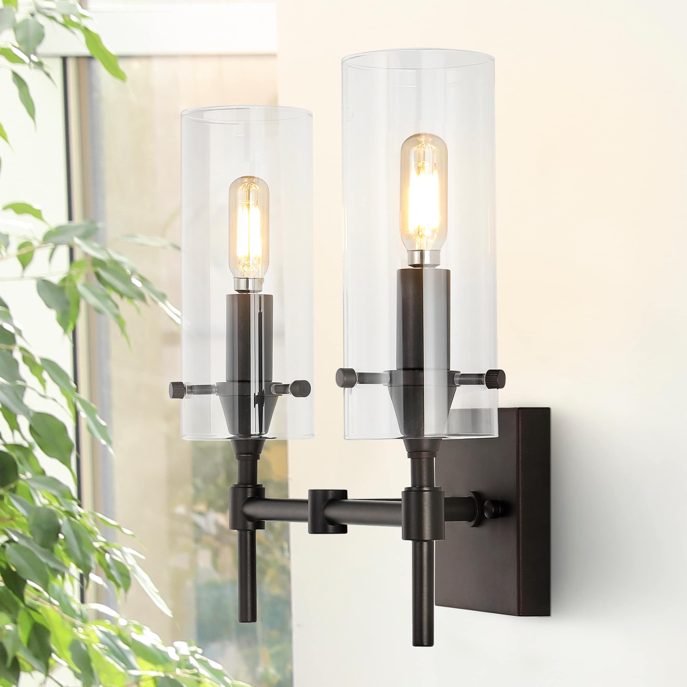 JONATHAN  Y JYL7806A Cato Iron/Glass Minimalist Industrial 13.5-in 2 -Light Oil-rubbed Black Modern/contemporary Vanity light