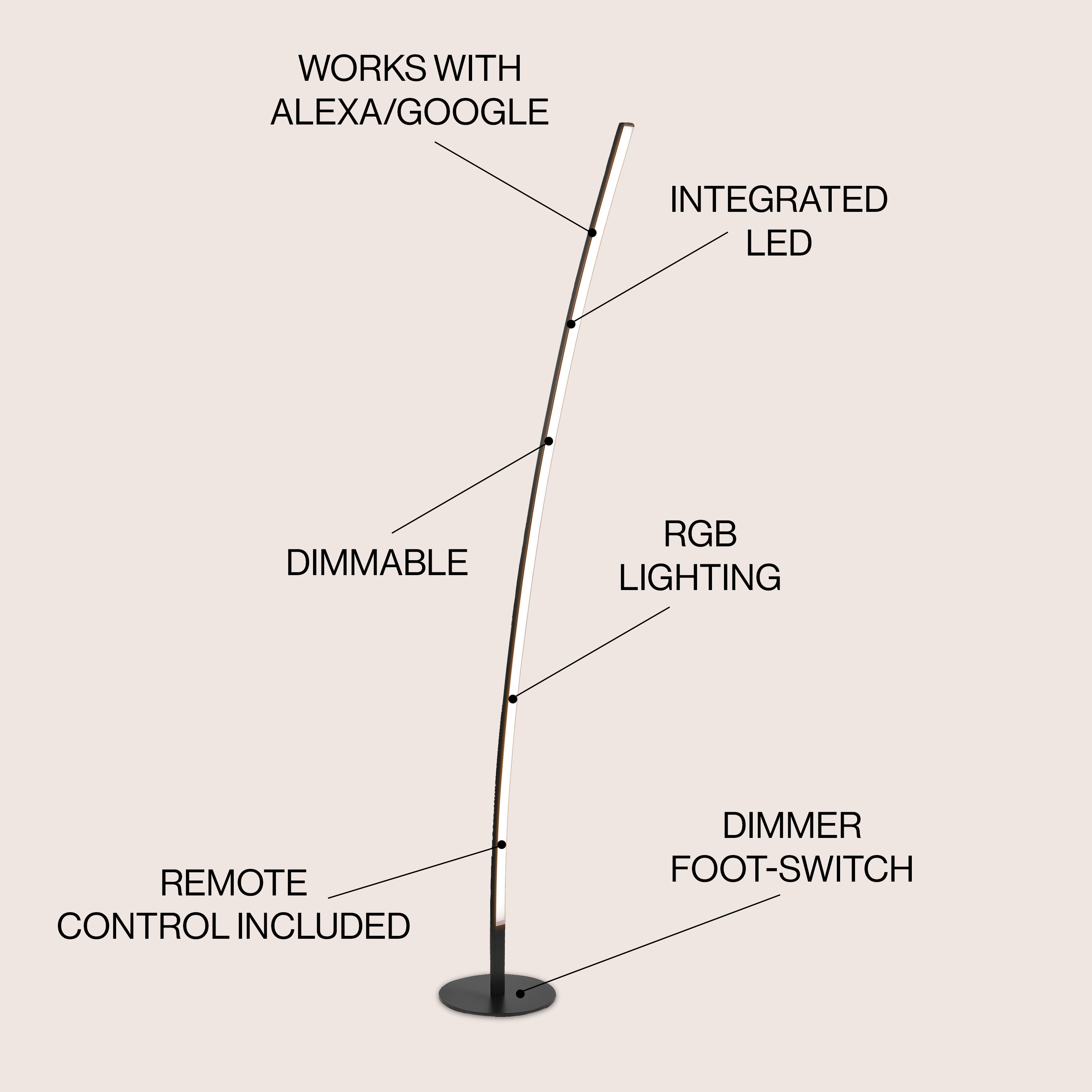 Malthe 71" Black Aluminum/Iron Arc LED Floor Lamp