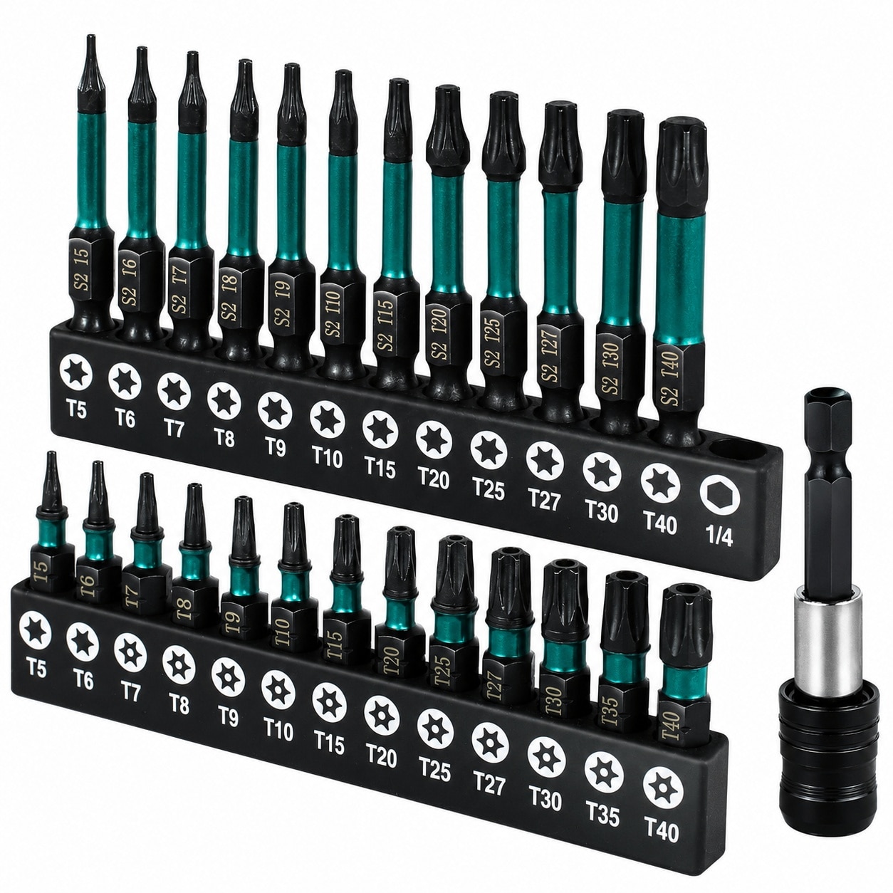 Etokfoks 1 in and 2 in Impact Torx Bit Set S2 Steel Security Tamper Proof Star Bits Magnetic CNC Machined 26 Piece #LETCIL3DY